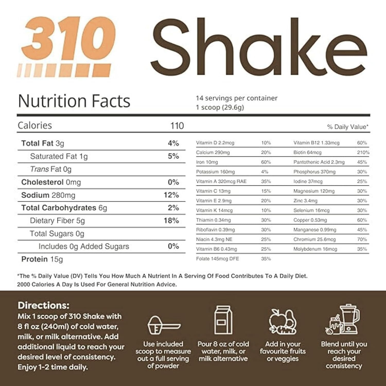 310 Nutrition All-In-One Meal Replacement Shake Powder - Mocha - 14 Srv
