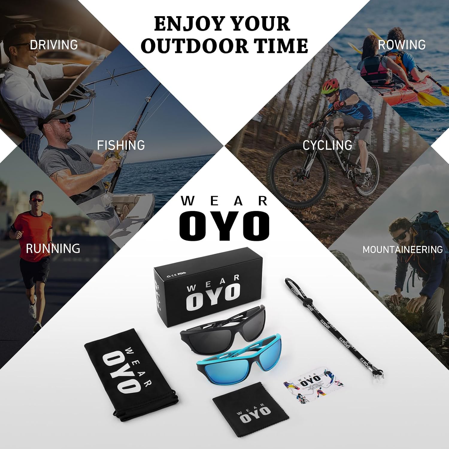 WEAROYO Polarized Sports Sunglasses Men Womens Fishing Running UV400
