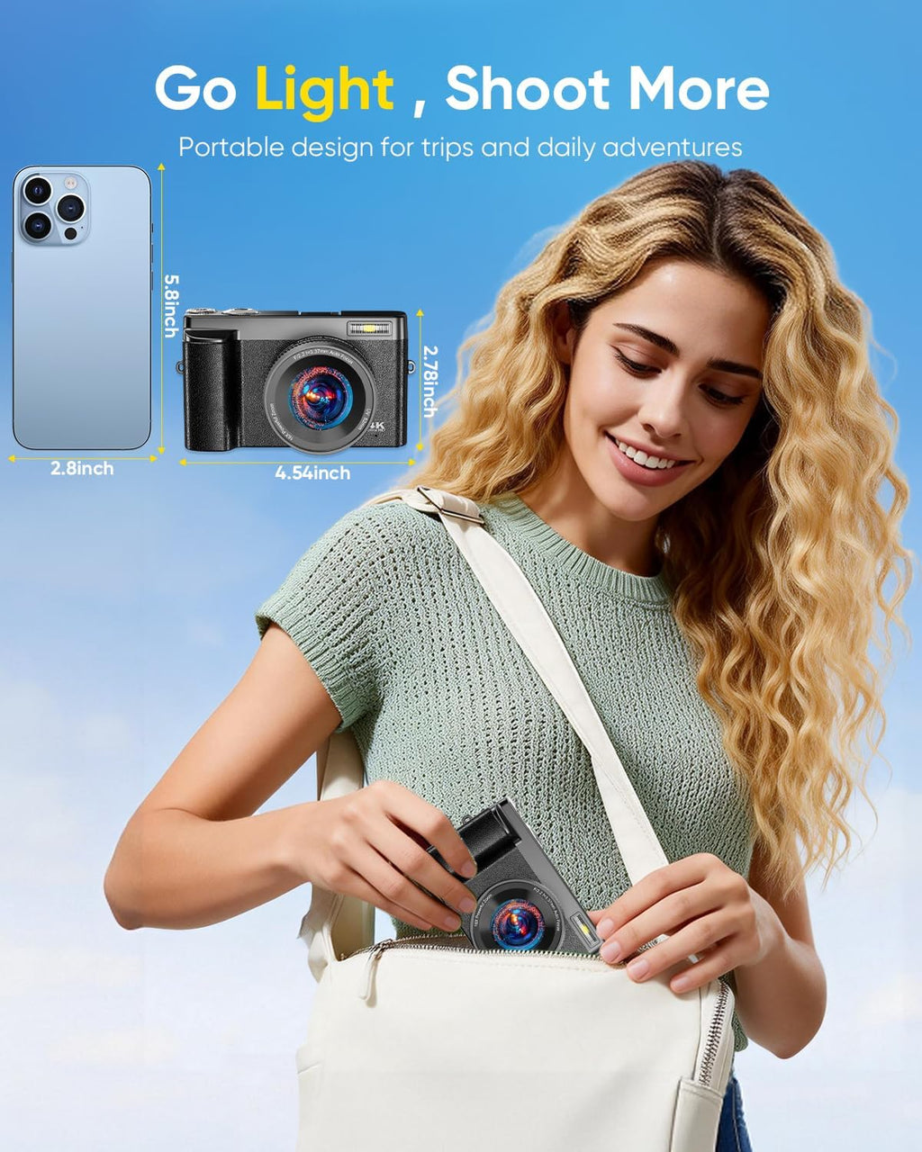 2026 Upgraded 4K Digital Camera 64MP WiFi 180° Flip Screen Autofocus, Black