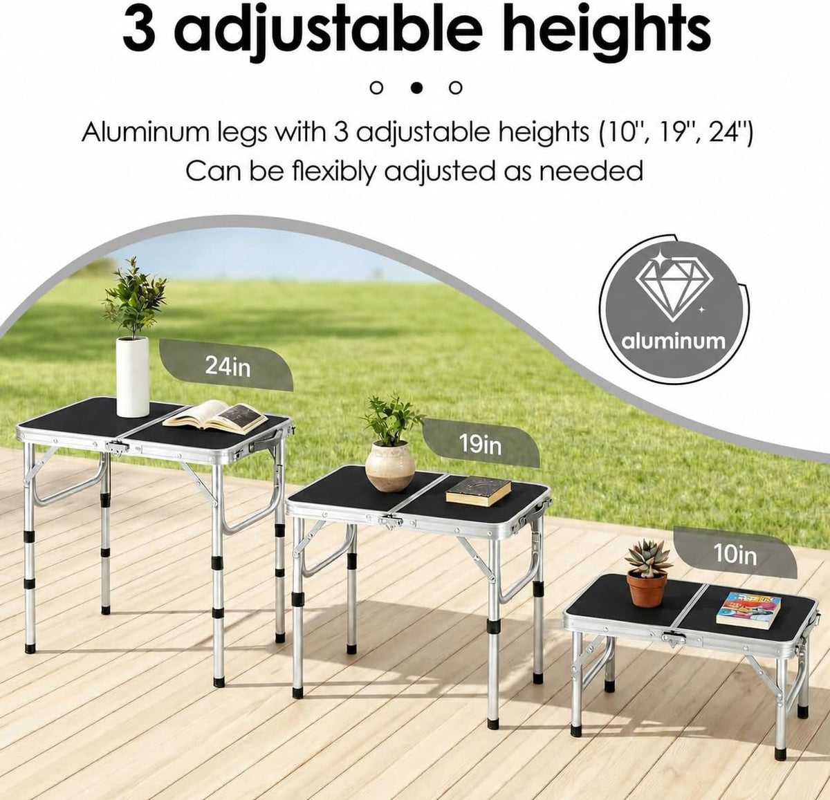 Small Folding Table 2ft, Portable Camping Table with Mesh Holder, 24"x 16"