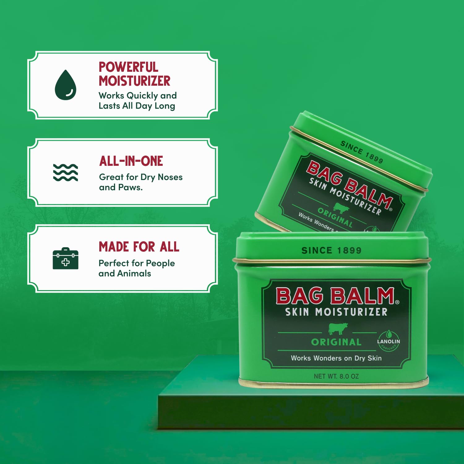 Bag Balm Vermont’s Original Pet Paw & Skin Balm – Moisturizing Salve for Dry, Cracked Paws, Noses & Rough Skin – 8 Ounce – 2 Pack