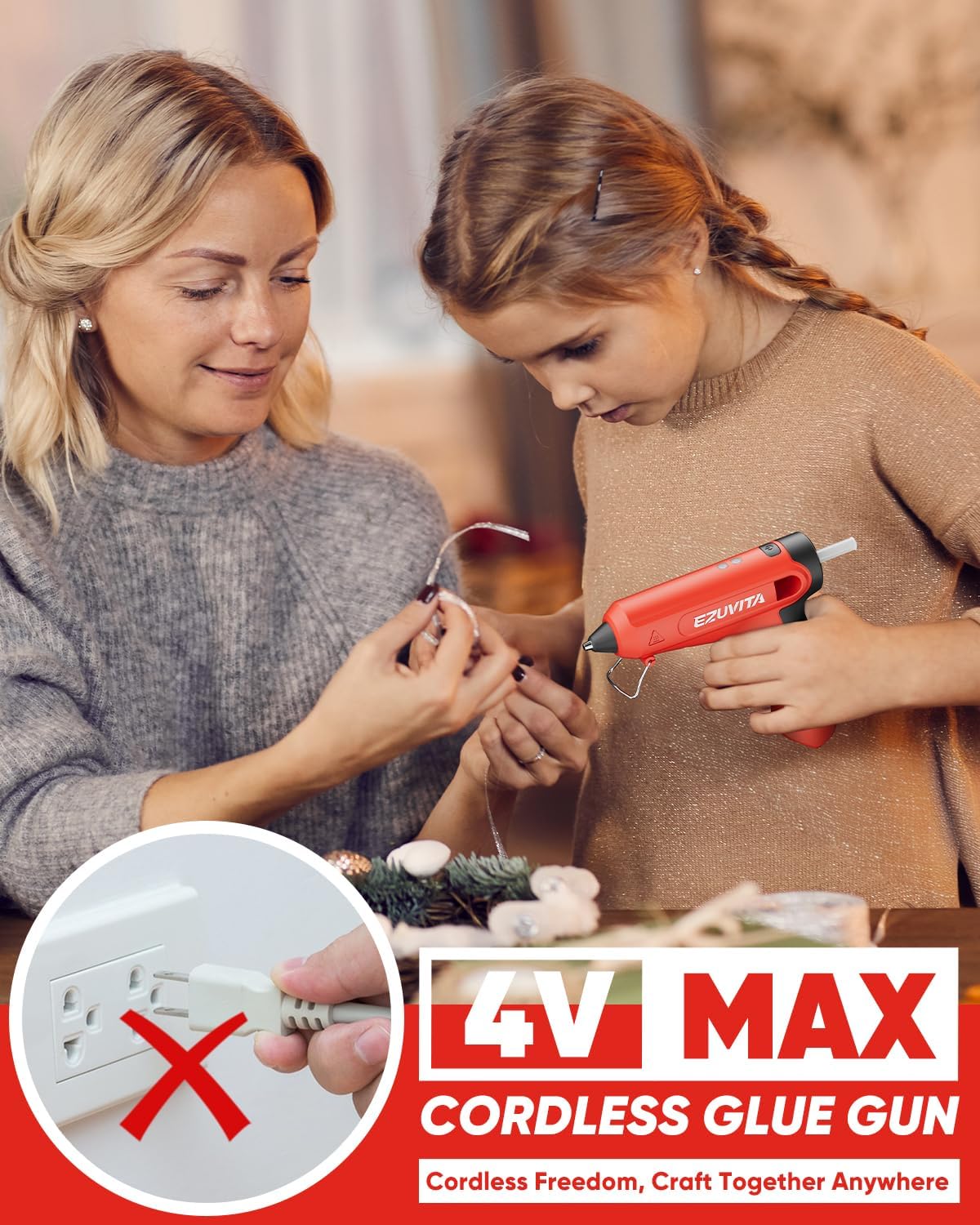 4V Red Cordless Hot Glue Gun Kit, 30-Piece Glue Sticks