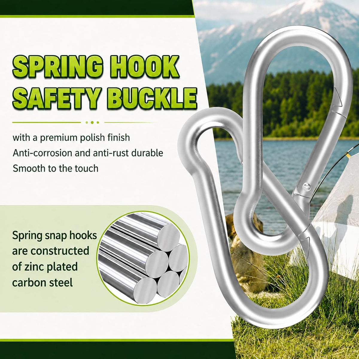 Carabiner, Heavy Duty Galvanized Steel Spring Snap Hook Carabiner Clips with 1350LBS Holding Capacity, Ideal for Outdoor, Hammock, Swing and Travel (M14 5.5Inch, 4PCS)