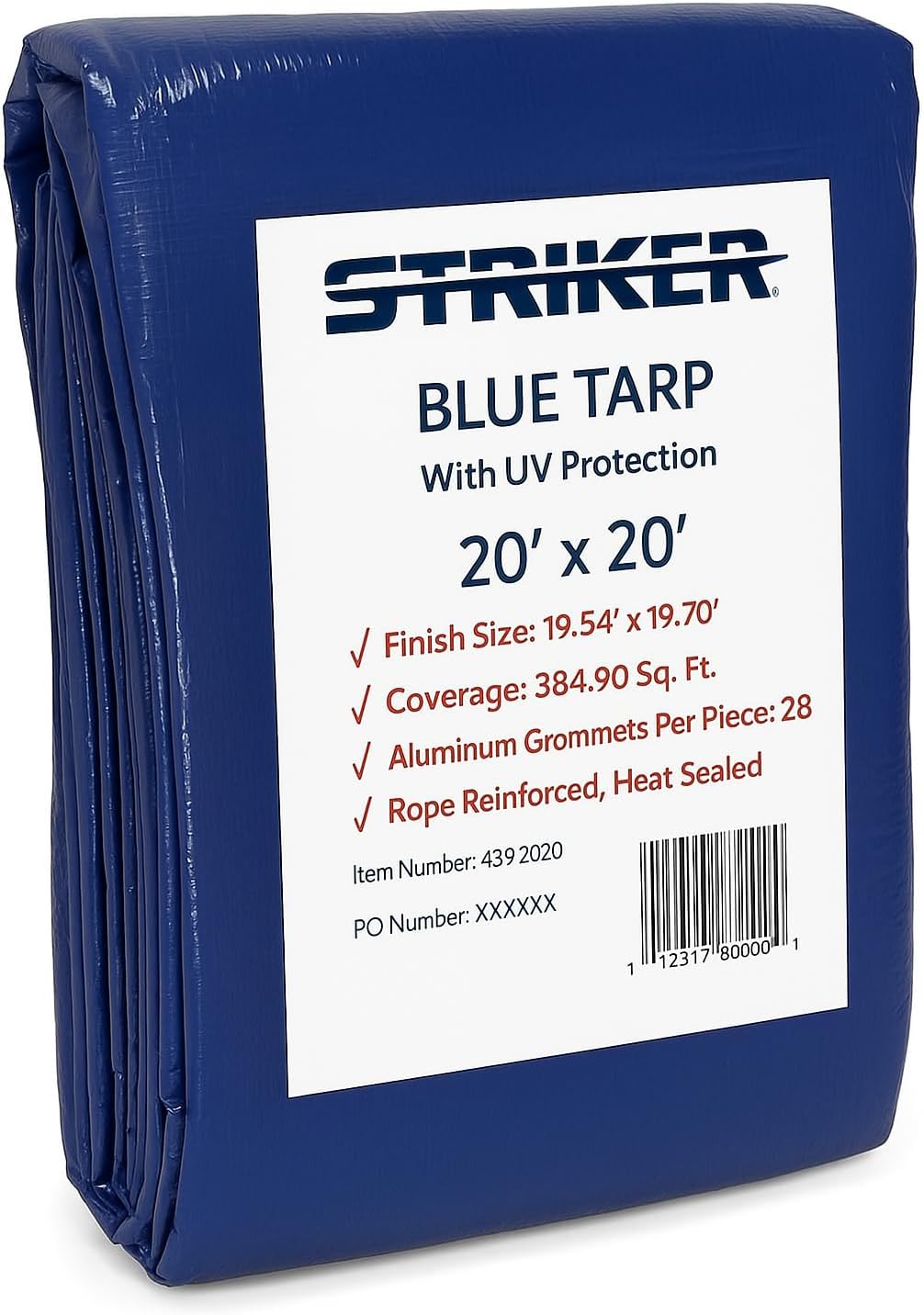 Striker Blue Tarp, Waterproof, UV Resistent, Covers 384 Sq. Ft 20' X 20'