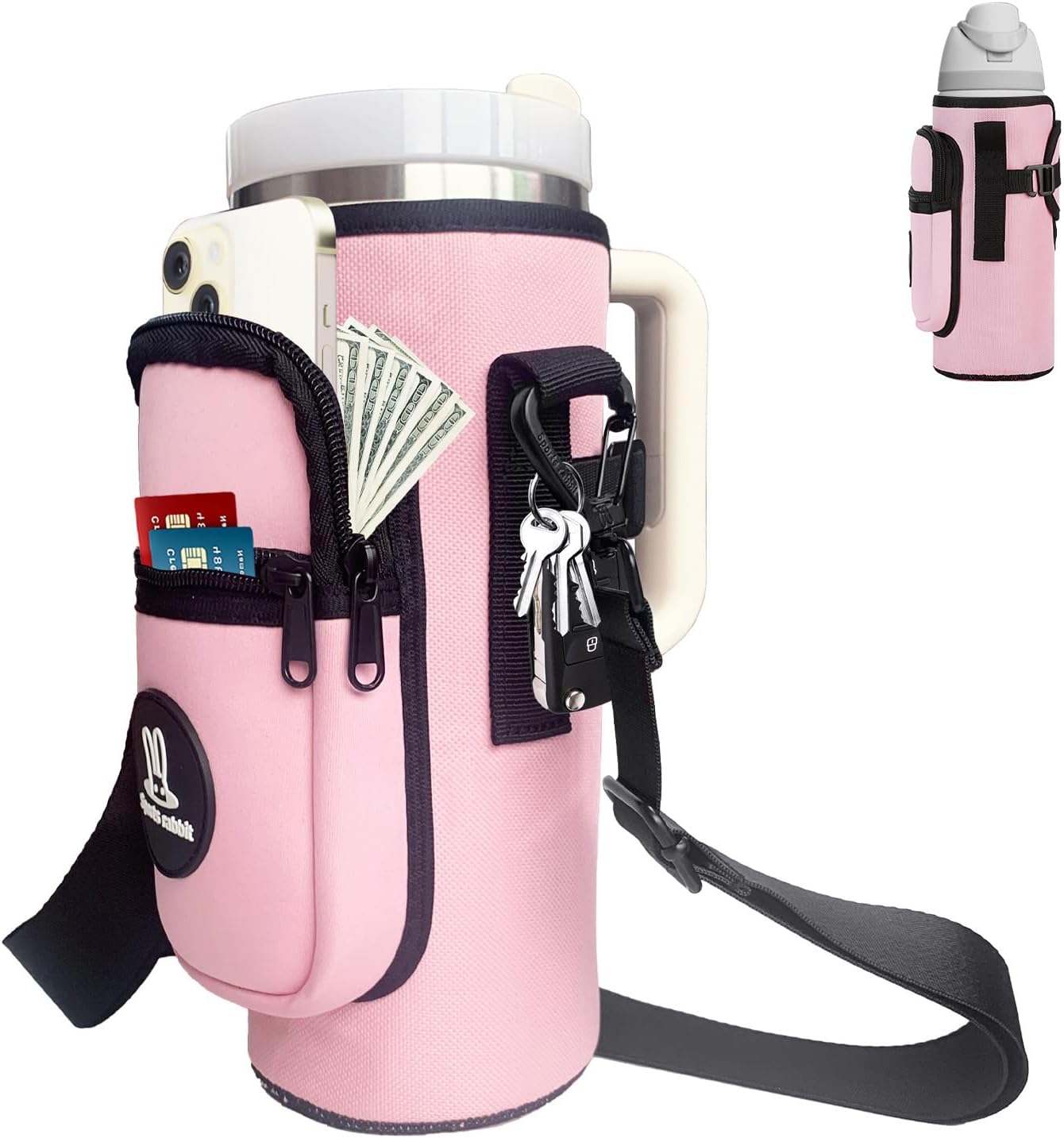 Sports rabbit Universal Water Bottle Holder with Strap & Phone Pocket