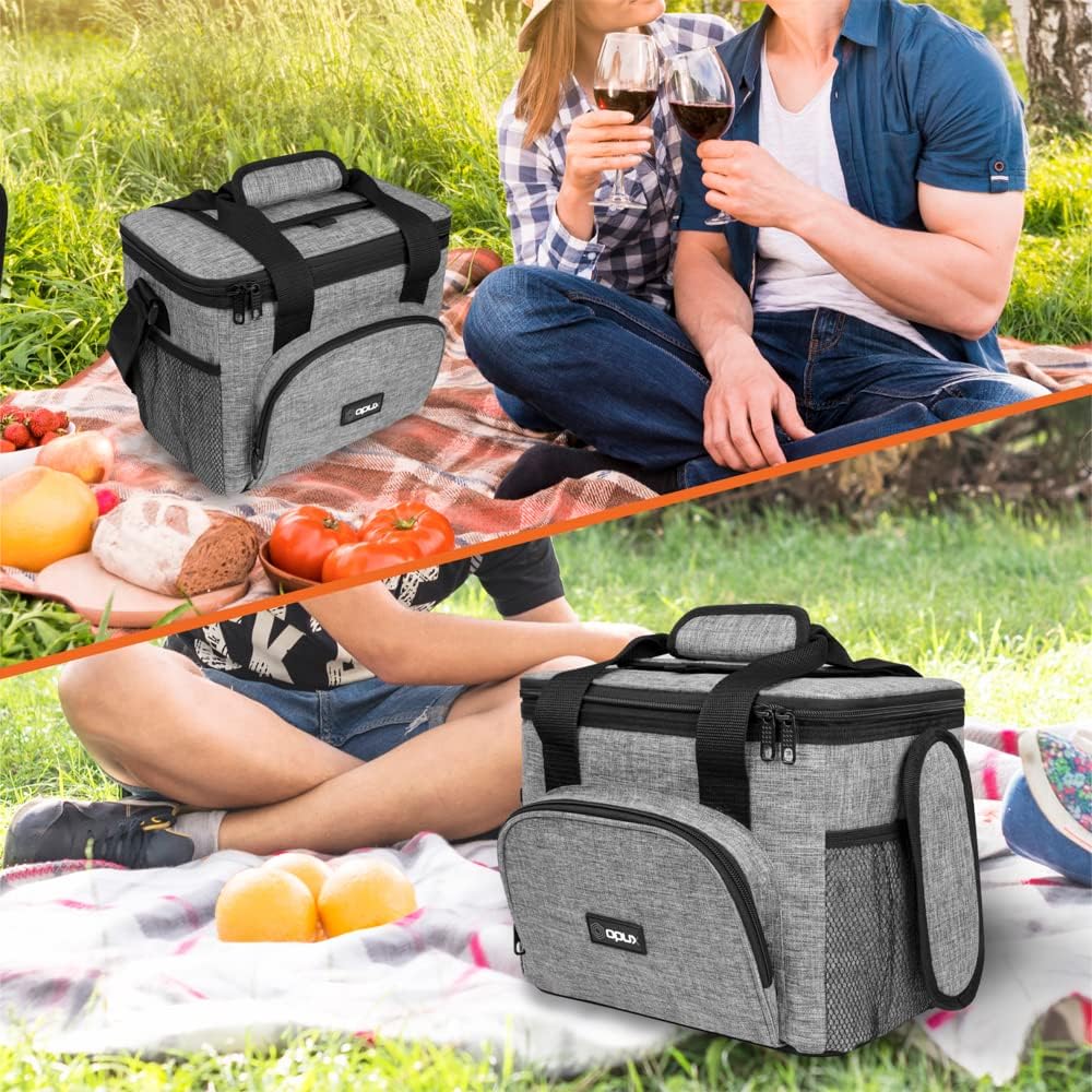 OPUX Soft Cooler Bag, Insulated Collapsible Lunch Cooler Bag for Men Work Camping Beach Travel, Portable Soft Sided Leakproof Waterproof Large Lunch Bag Box with Shoulder Strap 18 Cans, Heather Gray