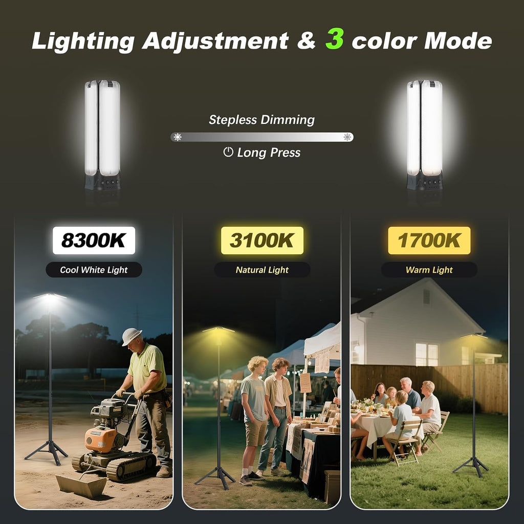Clemas Camping Lights with Remote & Stand 6 Ft, 14000 mAh Rechargeable Camping Lantern Tent Light, 6000 Lumen Work Light, Portable Outdoor Light for Hiking, Camping, Emergency, Power Outages