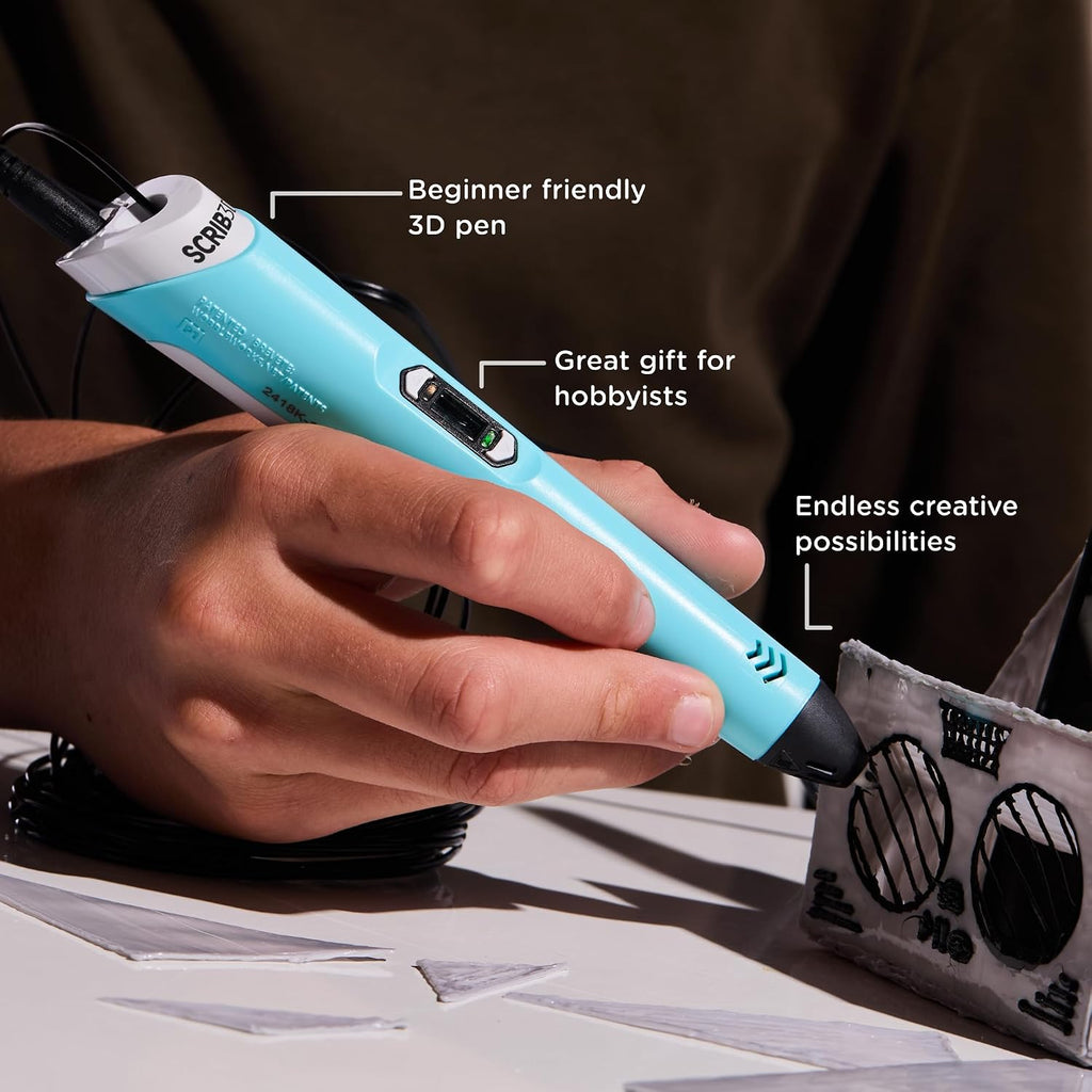 SCRIB3D P1 3D Printing Pen with Display - Includes 3D Pen, 3 Starter Colors of PLA Filament, Stencil Book + Project Guide, and Power Adapter