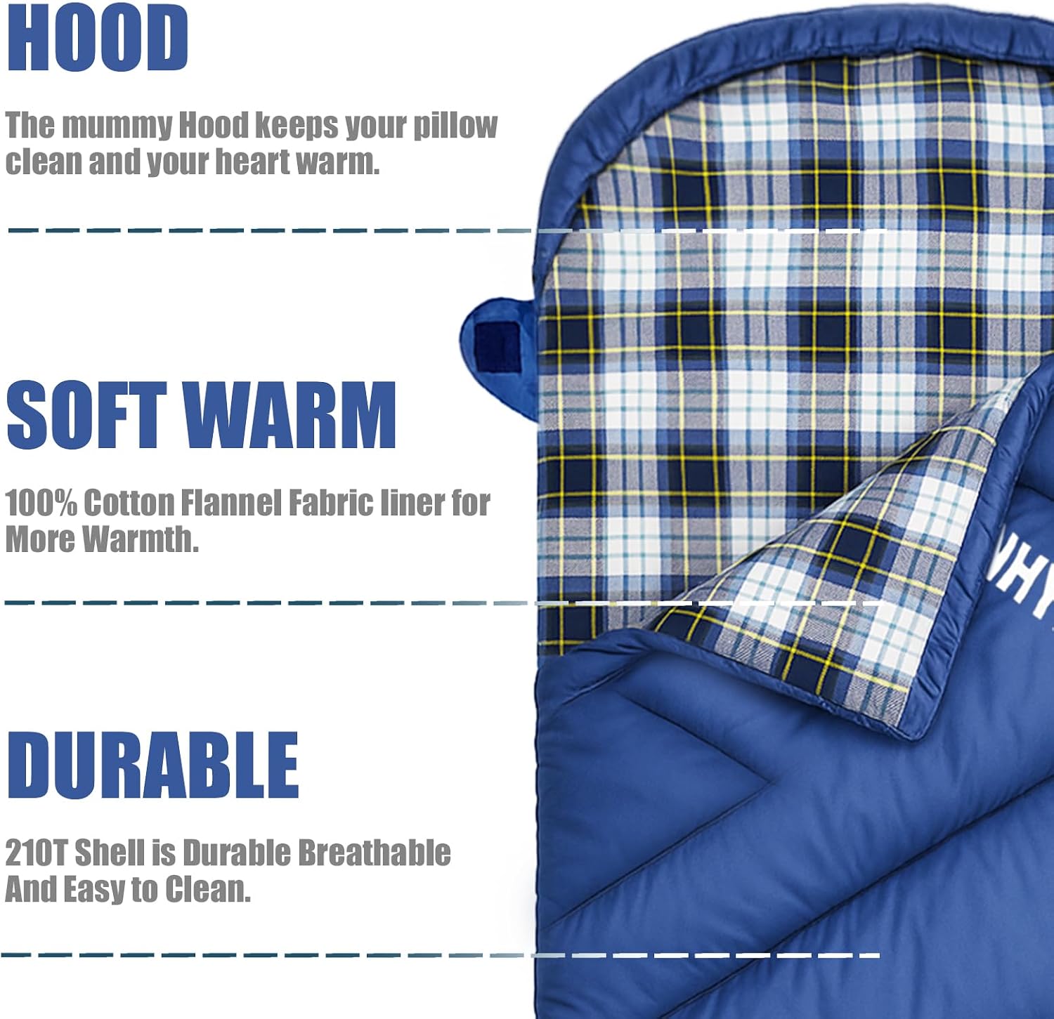 ShinHye 0 Degree Sleeping Bag for Adults - Cotton Flannel 4 Season Cold Weather Winter, XXL Big and Tall Camping Sleeping Bag with Compression Sack