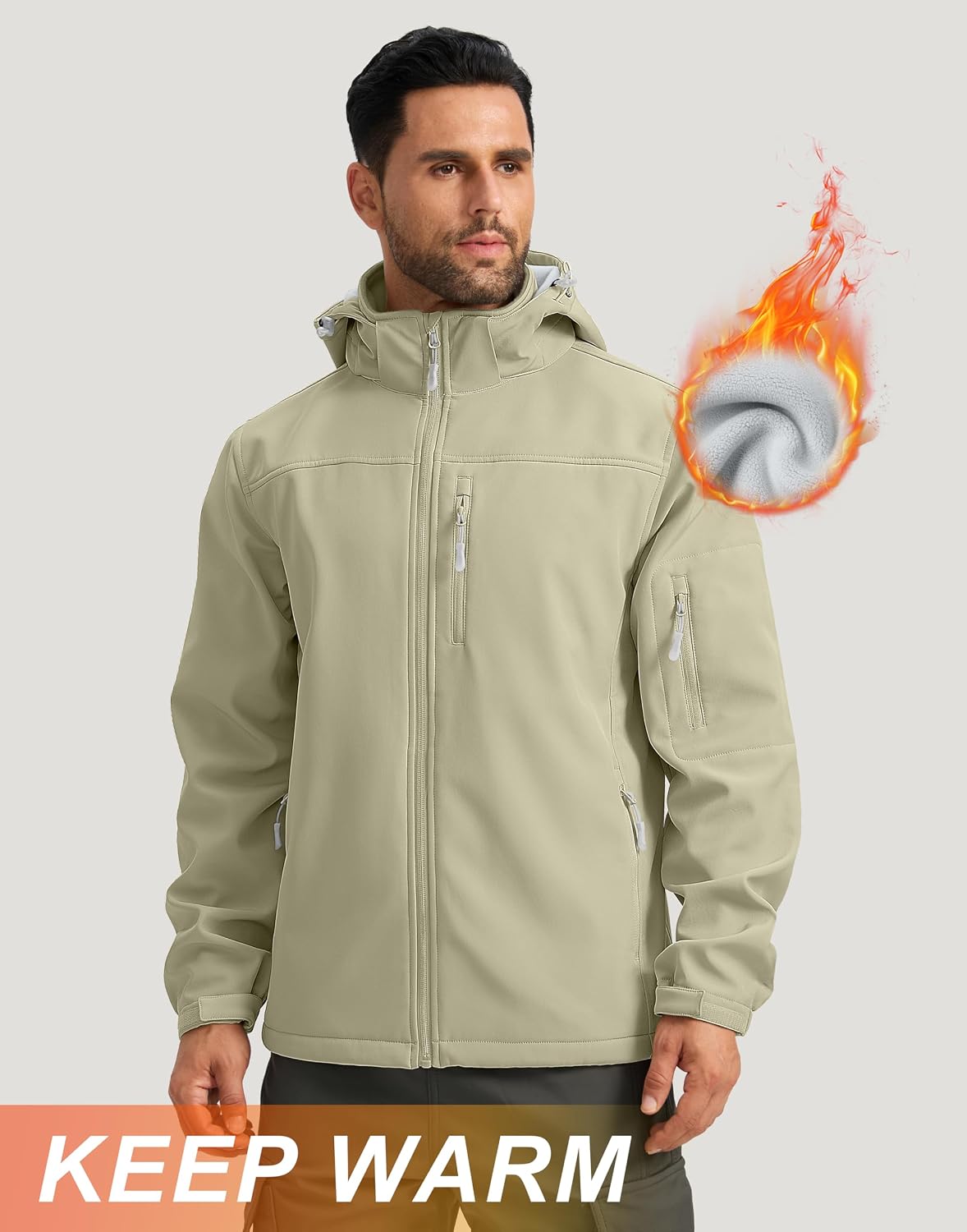 Pudolla Men's Softshell Jacket Hooded Fleece Lined Coats for Outdoor Work