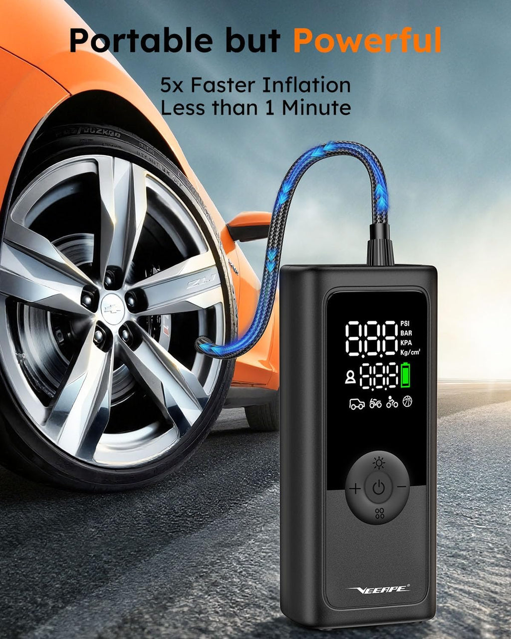 Tiny Pump Mini Bike Tire Pump - Max 120PSI Portable Electric Bicycle Air Pump with Auto Stop - Bicycle Inflator with Presta and Schrader Valve for E-Bikes & Various Bicycles Car Tire Air Pump