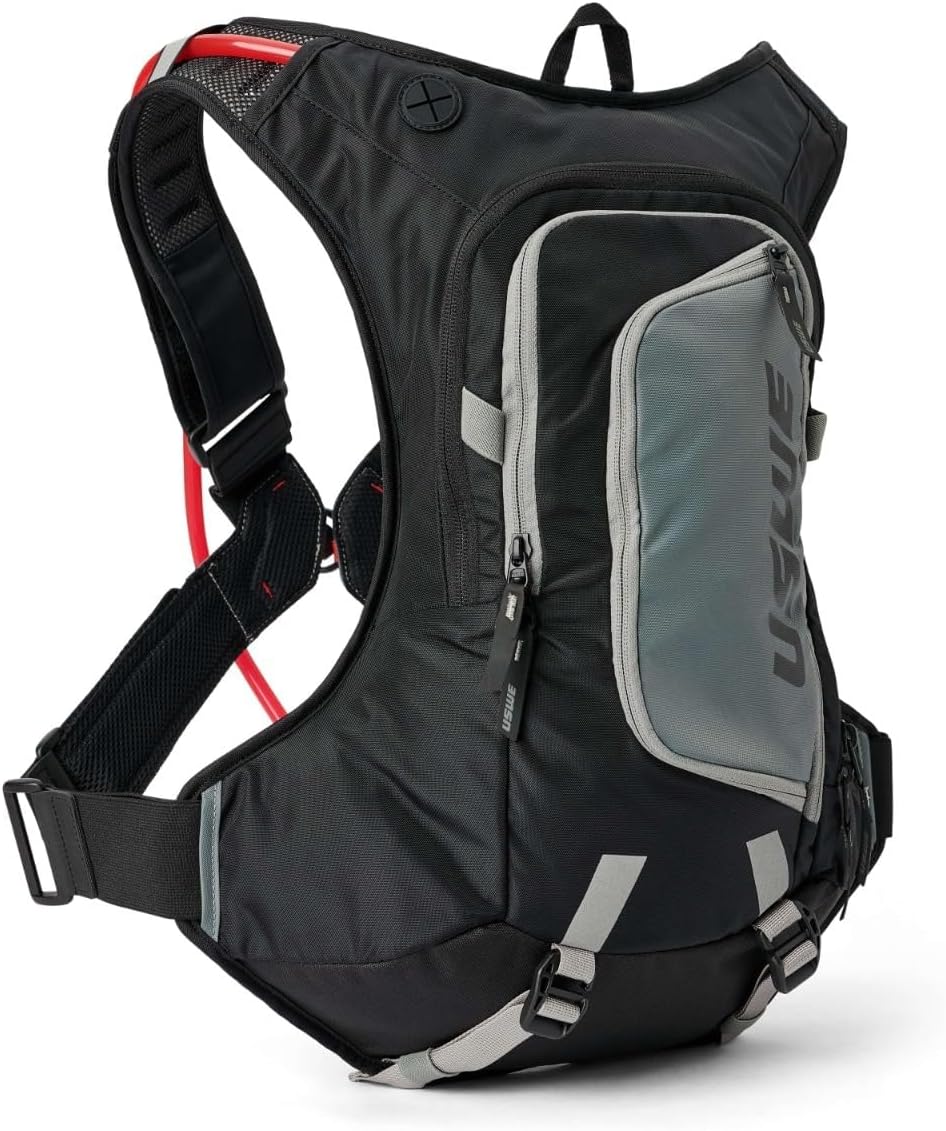 USWE Moto Hydro Hydration Pack - with Water Bladder, a High End, Bounce Free Backpack for Enduro and Off-Road Motorcycle (12L Adventure Fit Black/ Grey)