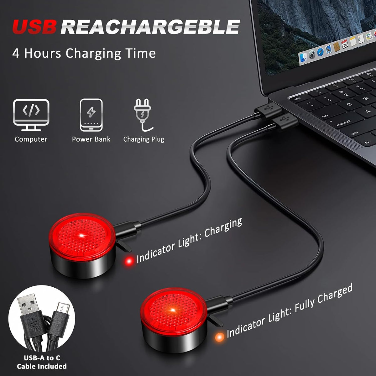 Ascher Bike Tail Lights, 2 Pack USB Rechargeable Bicycle Cycling Rear Light