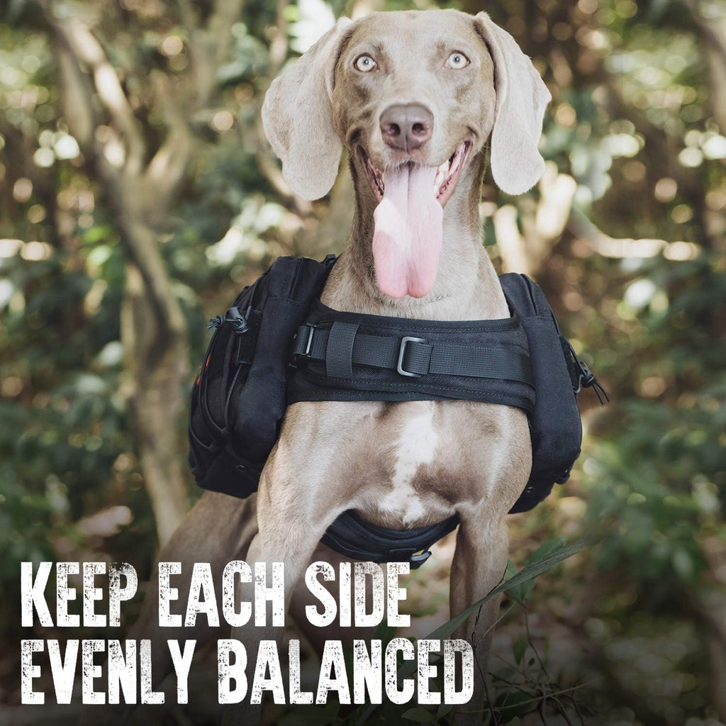 OneTigris Dog Backpack for Medium & Large Dogs, Nylon Backpack for Dogs Tactical Pet Backpack with Side Pockets for Hiking Walking Training Running (Black, Large)