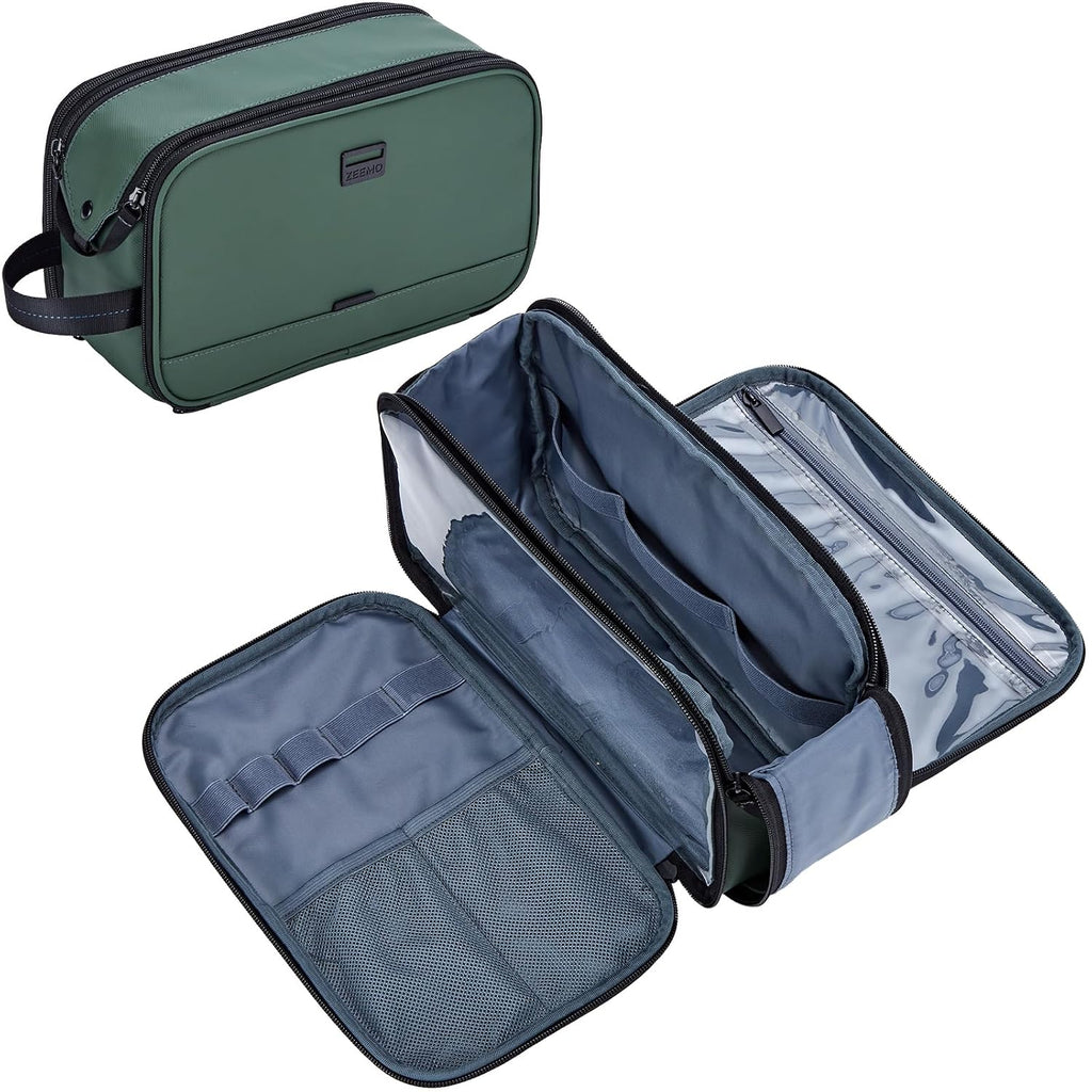 ZEEMO Travel Toiletry Bag for Men, Full Open Dopp Kit with Dual Compartment