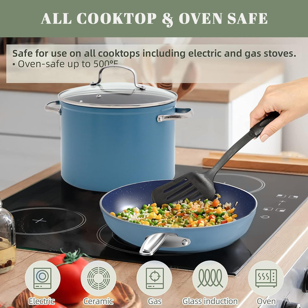Nuwave Healthy Duralon Blue Ceramic Nonstick Coated 9pc Cookware Set