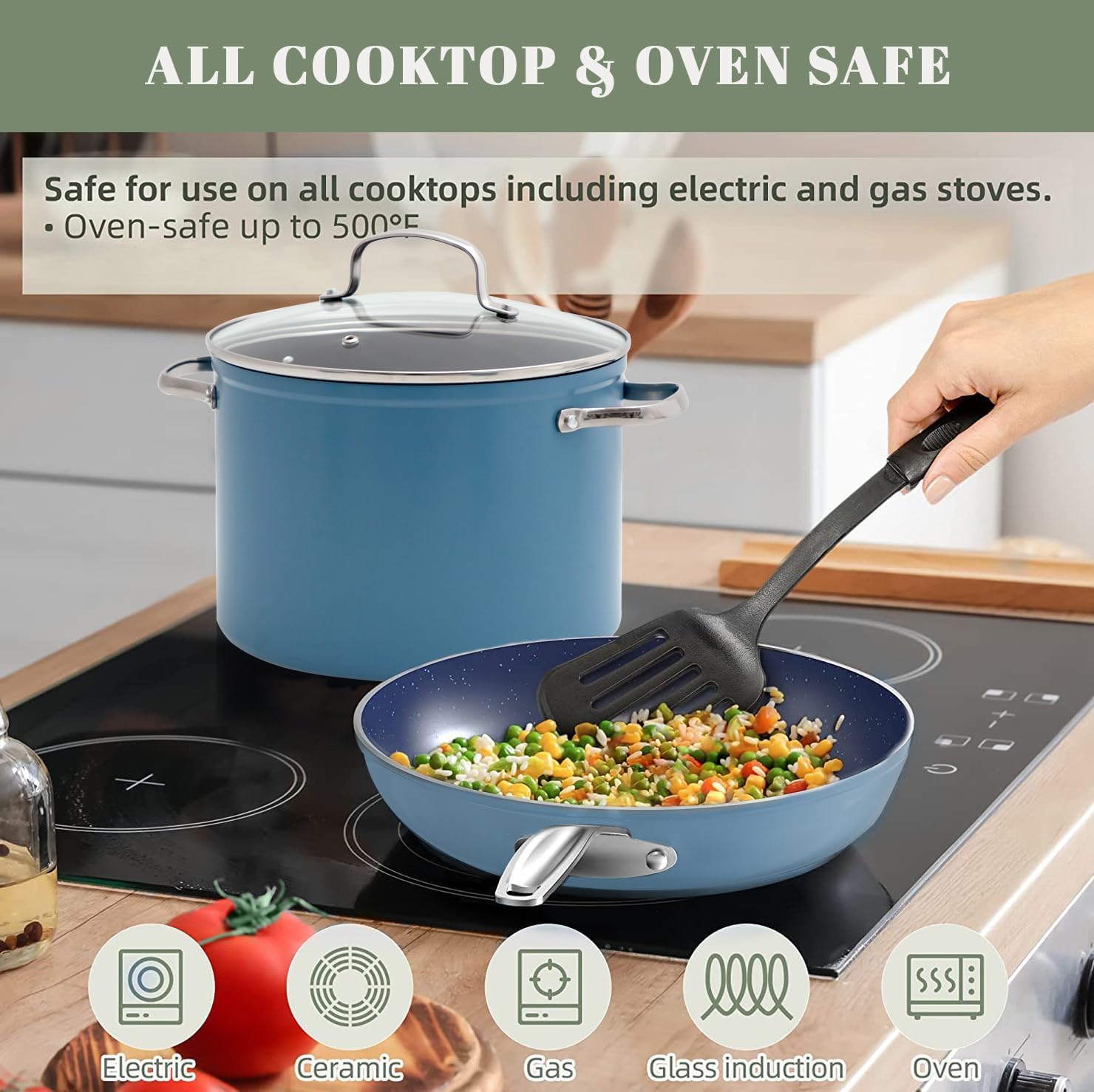 Nuwave Healthy Duralon Blue Ceramic Nonstick Coated 9pc Cookware Set