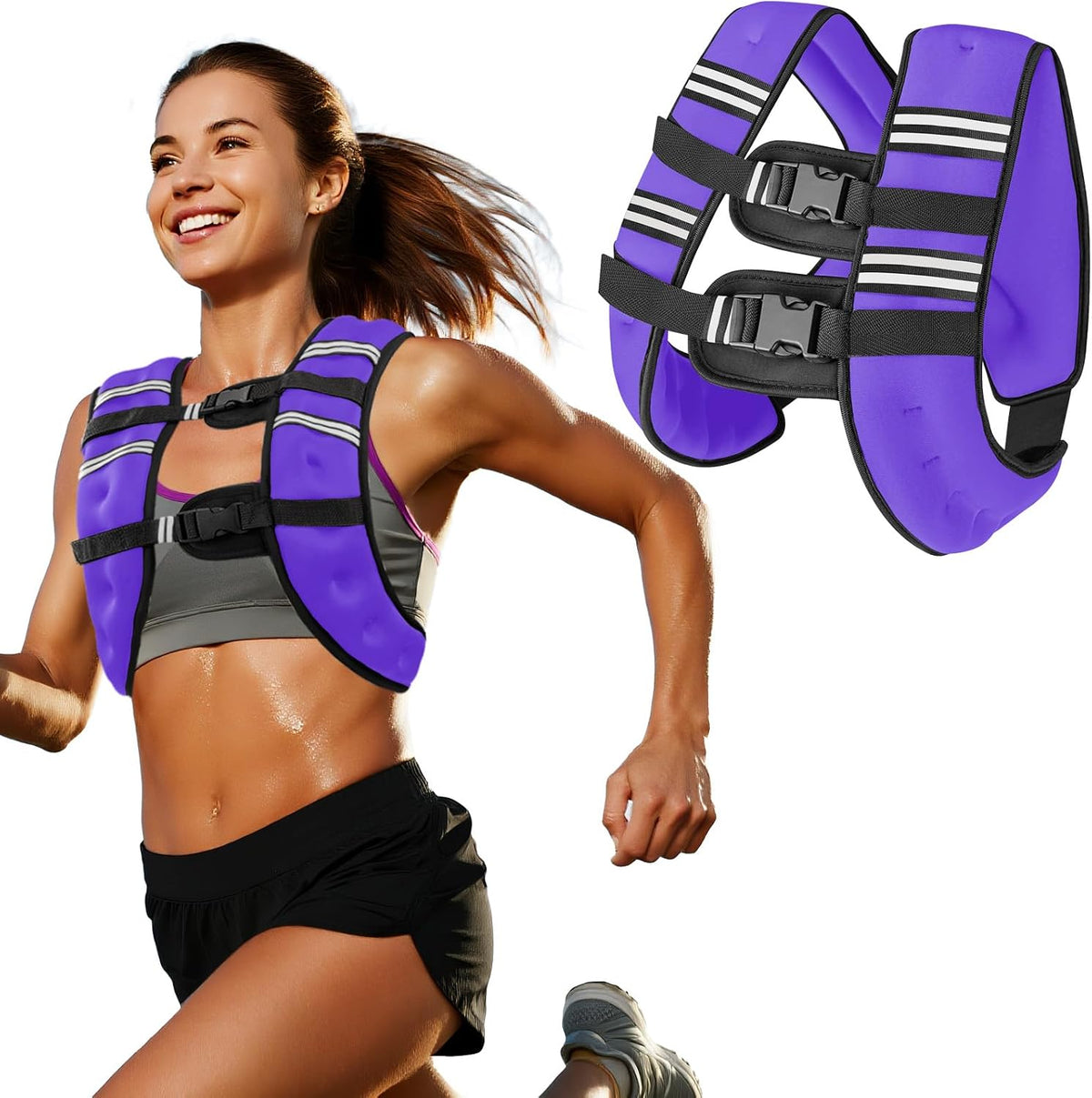 Zikopomi Weighted Vest Woman Man, 6lb/8lb/12lb/16lb/20lb/25lb/30lb Weight Vest with Reflective Stripes for Workout, Strength Training, Running, Fitness, Muscle Building, Weight Loss, Rucking Vest