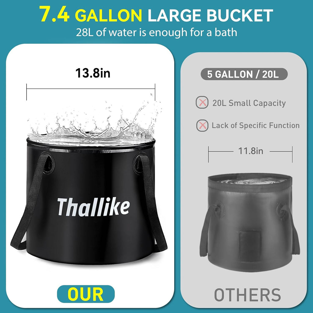 Portable Hot Shower for Camping Shower Tent Kit, 1000W Immersion Heater, Rechargeable Camping Shower Pump, Pop Up Shower Tent with 6.6 Gallons Folding Bucket for Adults Outdoor