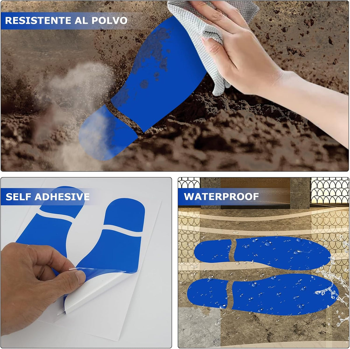 20 Pairs Blue Footprint Stickers 3×7 in Classroom Floor Line Up