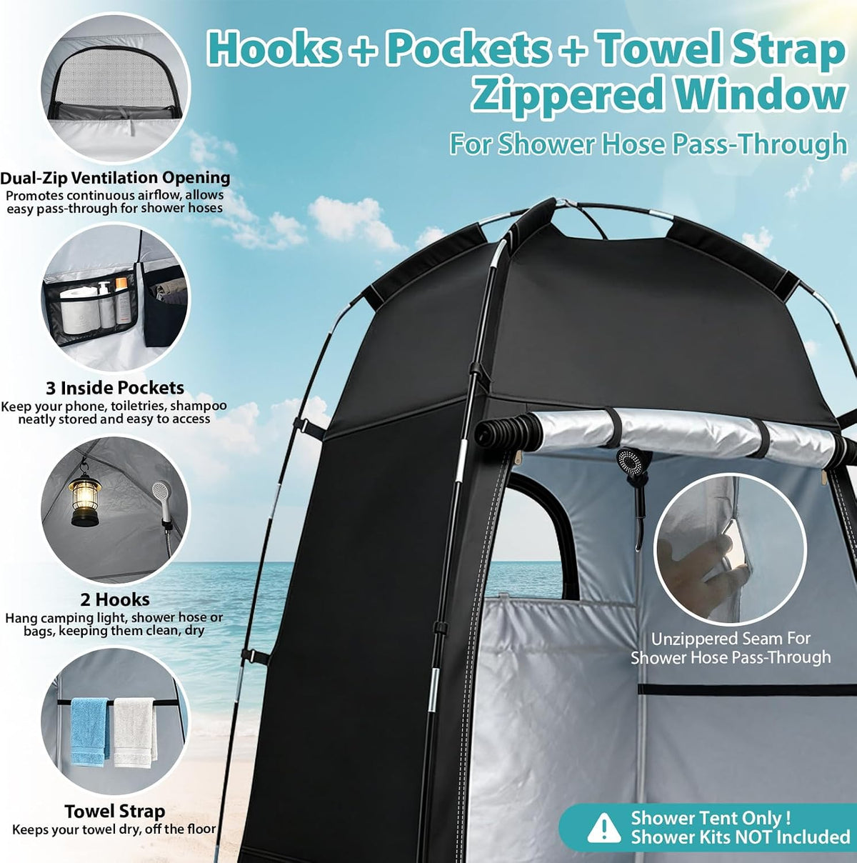 Shower Tent for Camping,82.7” Tall, UPF 50+ Portable Privacy Sun Shelter