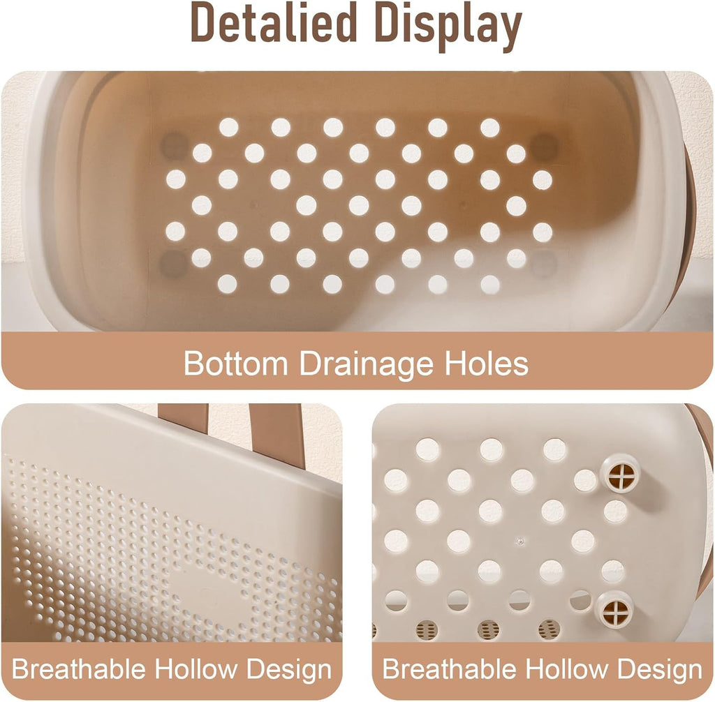 Portable Shower Caddy Basket with Handles Plastic Storage Basket Beige