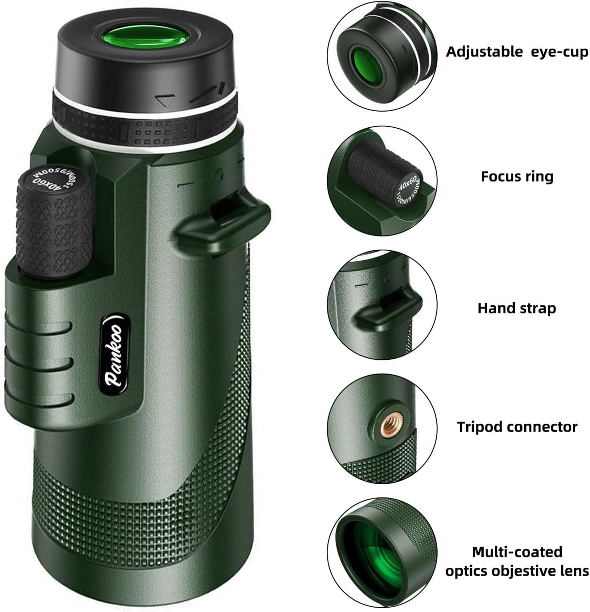 40x60 High Powered Monocular Telescope for Adults with Smartphone & Tripod