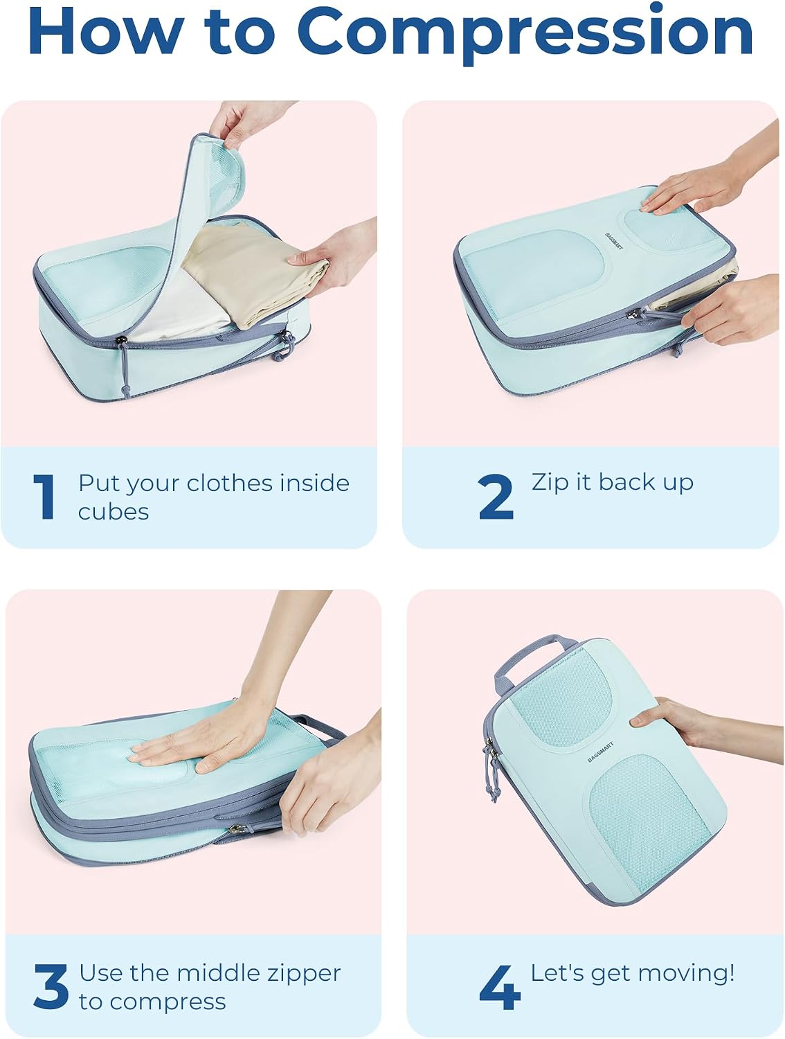 BAGSMART 6 Set Compression Packing Cubes, Travel Luggage Organizer Bags