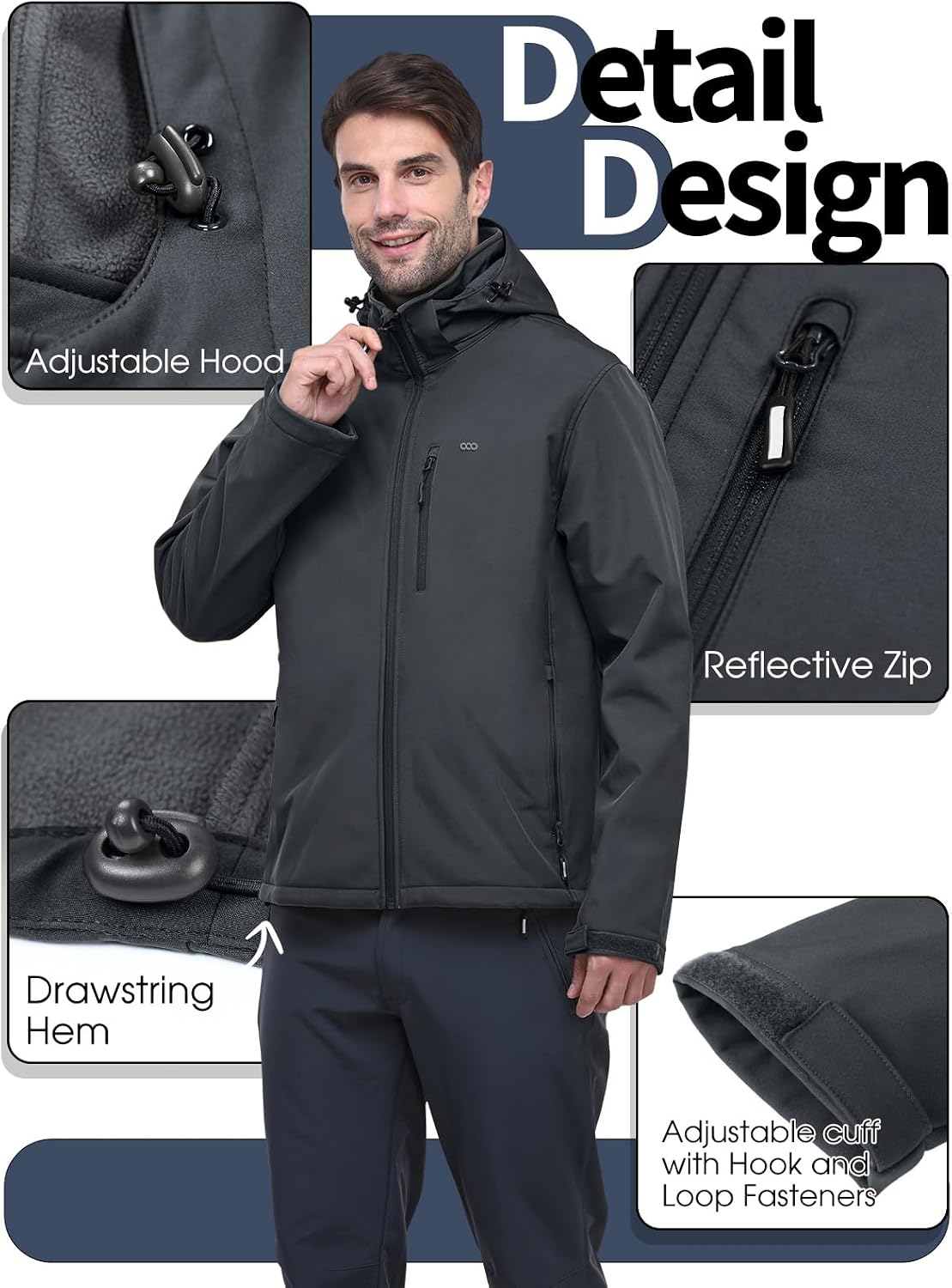 33,000ft Men's Hooded Softshell Jacket Waterproof Fleece Windbreaker Jacket