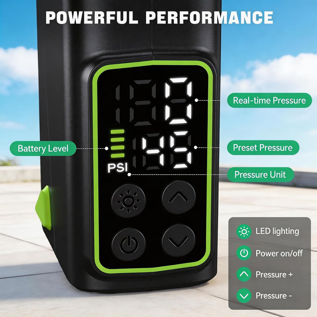 Electric Bike Pump, Fast-Inflation Mini Tire Inflator 150PSI with Gauge, Brushless Motor Rechargeable Cordless Air Pump for Presta & Schrader Valves, for Road/Mountain Bikes, Motorcycles, Balls