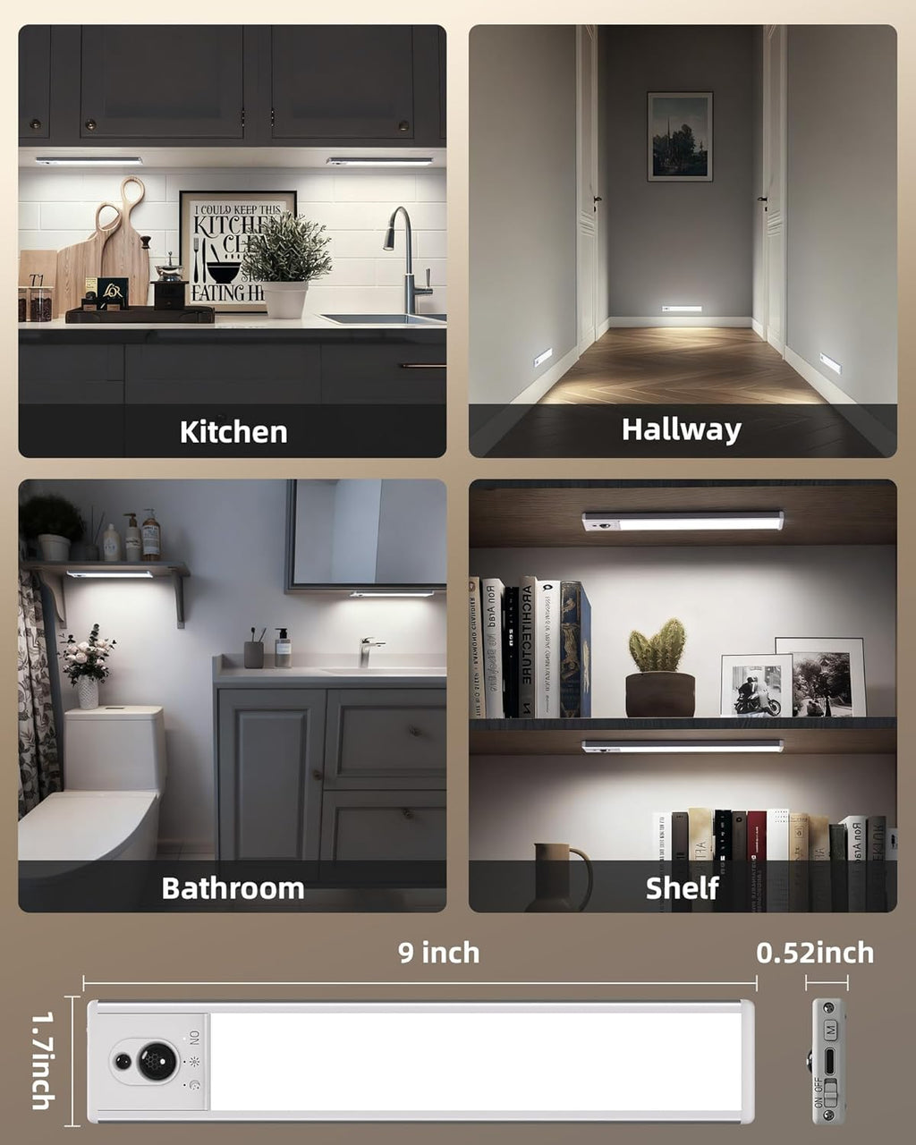 EZVALO 5-Pack Under Cabinet Lighting, 2400mAh Motion Sensor Light, LED Closet Lights Wireless, 6500K Dimmable, Timer, Magnetic, with Remote Control for Kitchen, Closet, Stair