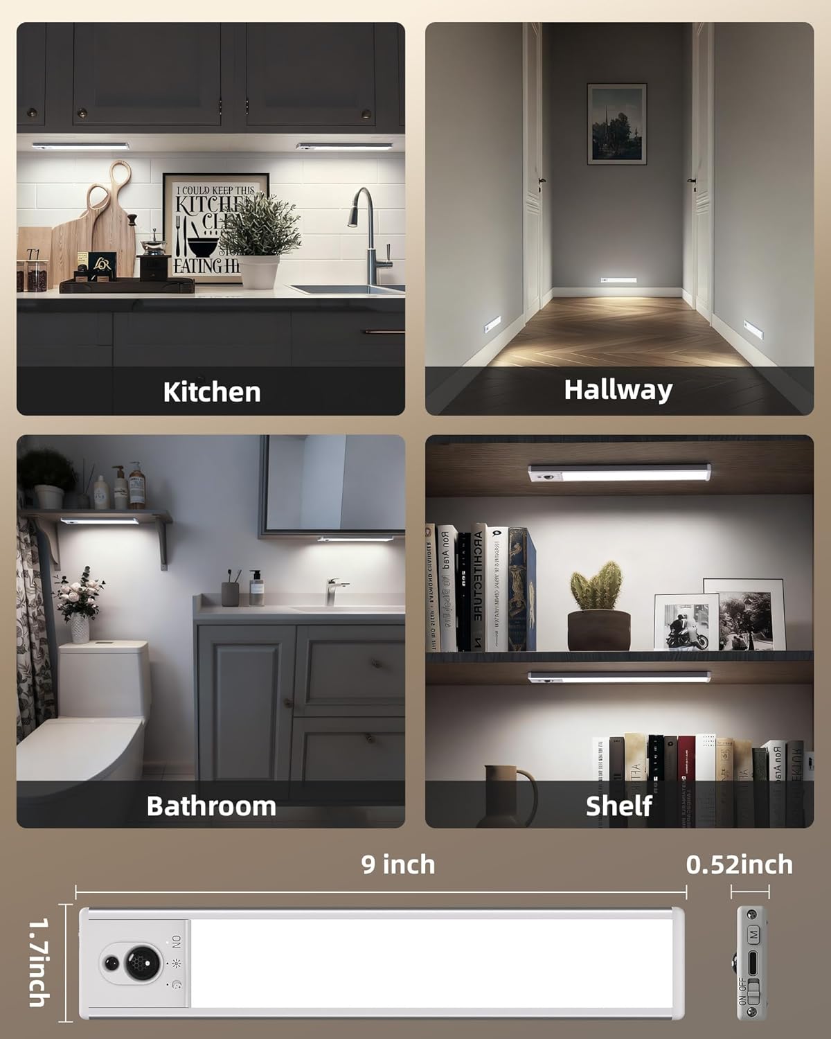 EZVALO 5-Pack Under Cabinet Lighting, 2400mAh Motion Sensor Light, LED Closet Lights Wireless, 6500K Dimmable, Timer, Magnetic, with Remote Control for Kitchen, Closet, Stair