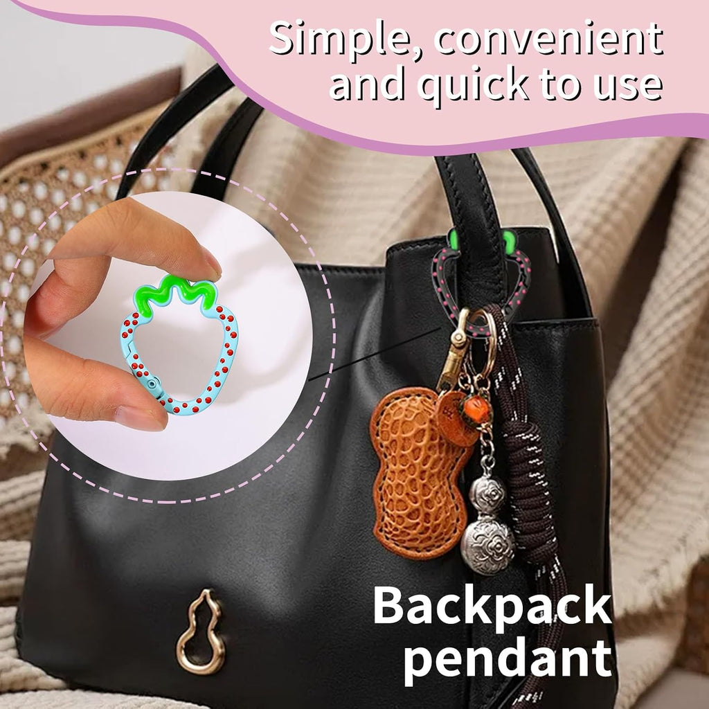 12 Pcs Cute Carabiner Keychain Clips,Strawberry Shape Keychain Rings, Metal Ring Spring,Flat Spring Ring for Purse Strap, Handbag, Key Chain Hooks Accessories