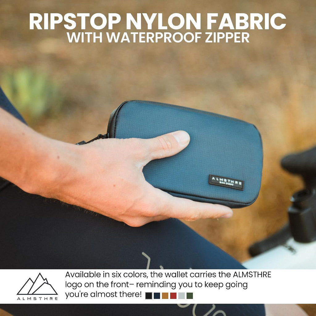 ALMSTHRE Ride Wallet 7”x4” | Waterproof Cycling Wallet for Phone, Cards & Essentials | Durable Ripstop Nylon – Fits Most Phones & Passports | Secure Storage for Biking & Travel