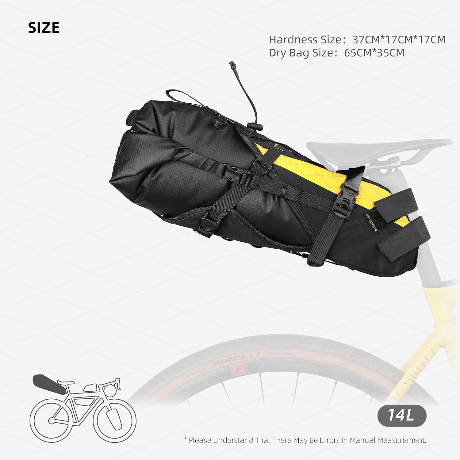 Rhinowalk Bike Saddle Bag Bicycle Saddle Pannier 14L Waterproof Storage Pouch Rear Rack Luggage Carrier Quick-Fit with Hardshell Frame & Interior (Yellow)
