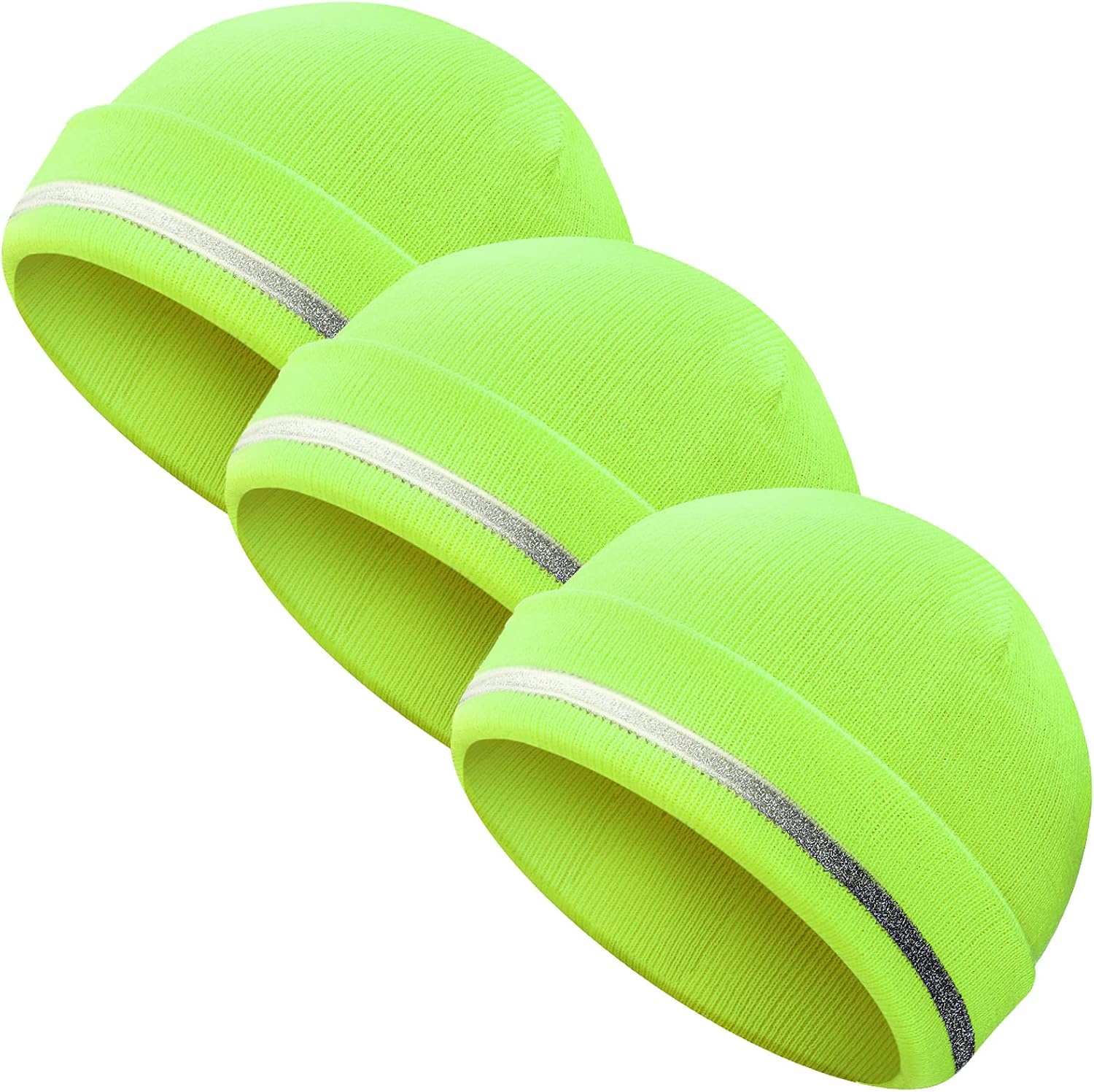 Reflective Knit Hat Safety Beanies Adult High Visibility Beanie Neon Winter Knit Caps with Reflective Stripe