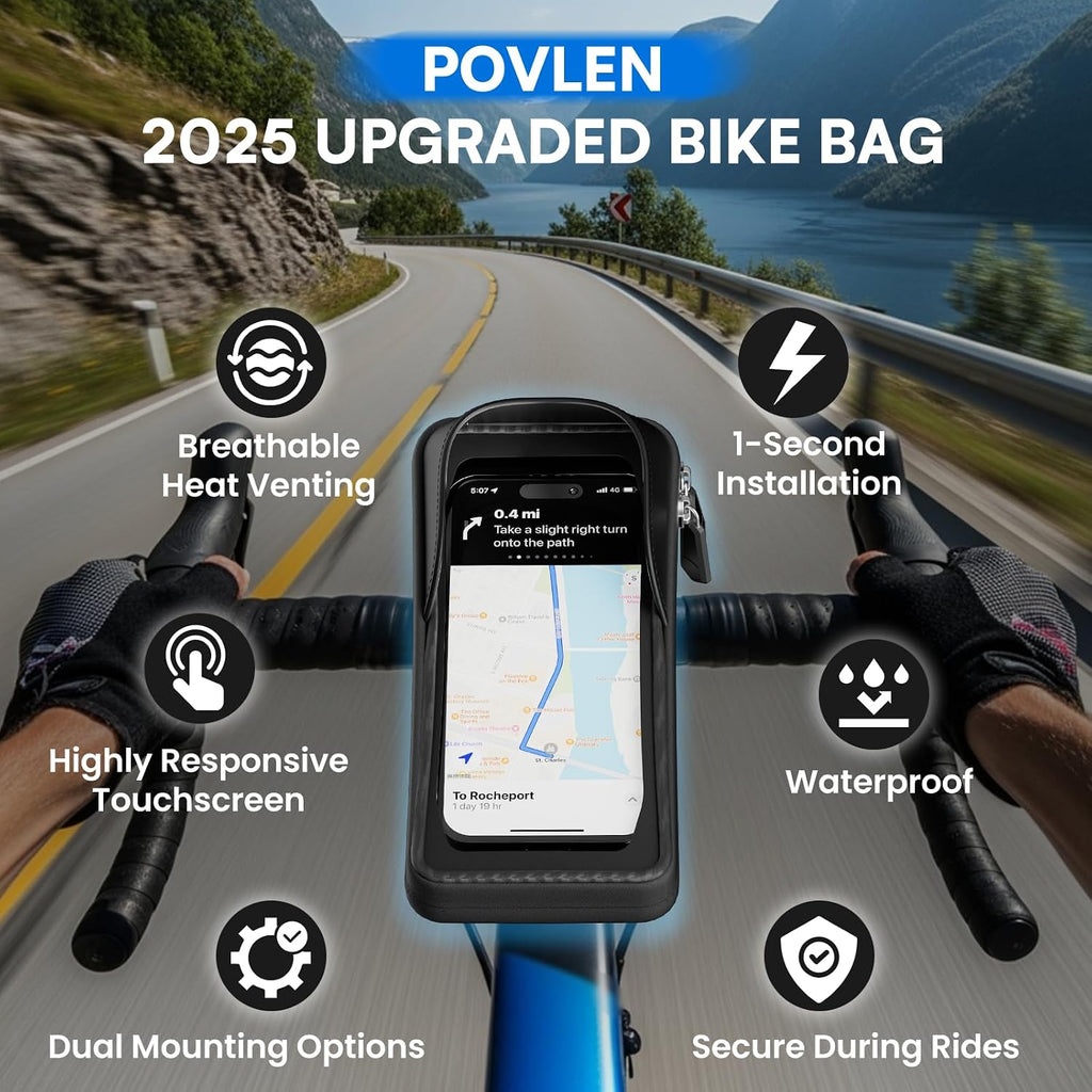 Povlen Waterproof Bike Frame Bag with Phone Holder