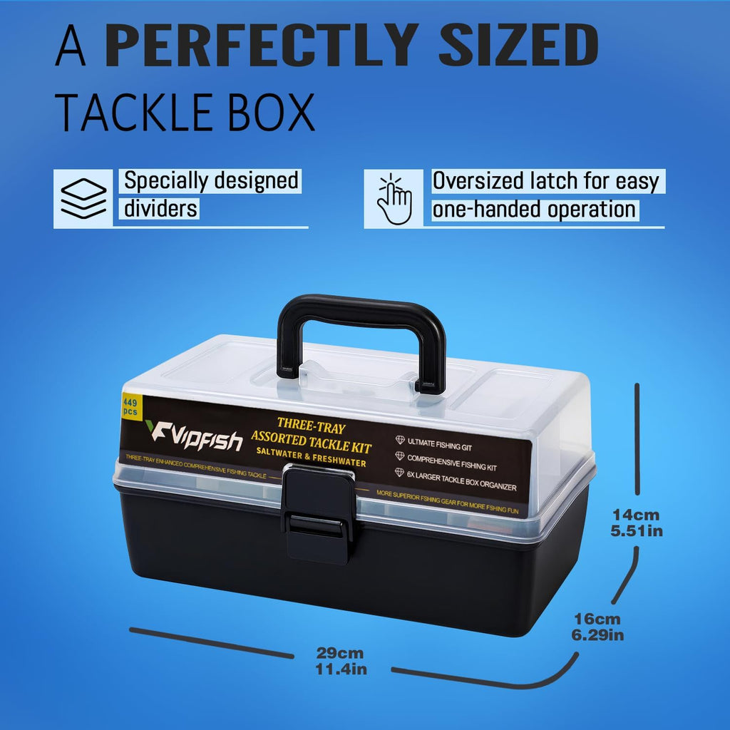 Large 3-Layer Fishing Tackle Box Lures with Tackle Included 448 Pcs