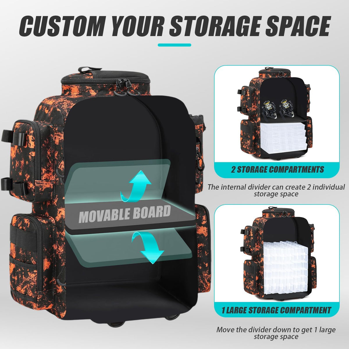 Tactical Fishing Backpack with 4 Tackle Boxes, Rod Holders & Bottle Holder