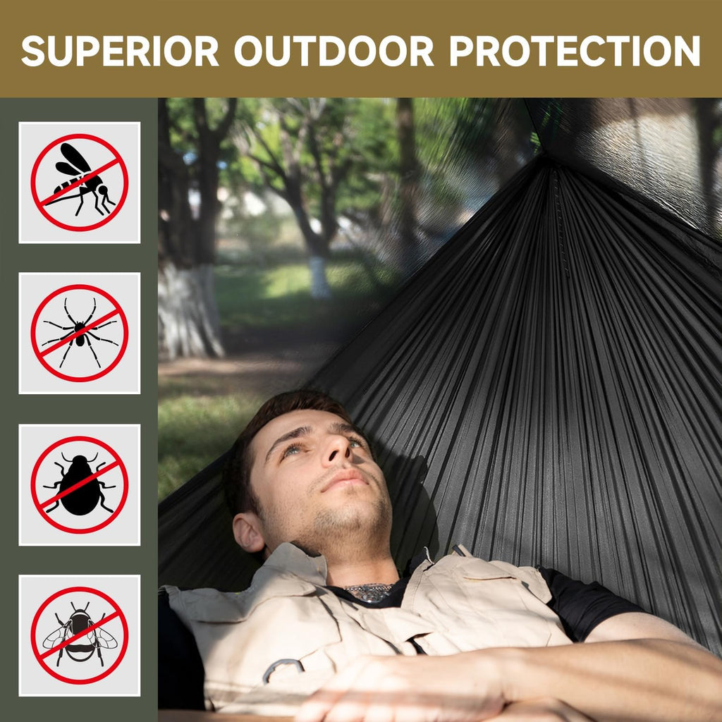 Camping Hammock with Mosquito Net and Ridge Rope, 2 Person Extra Large