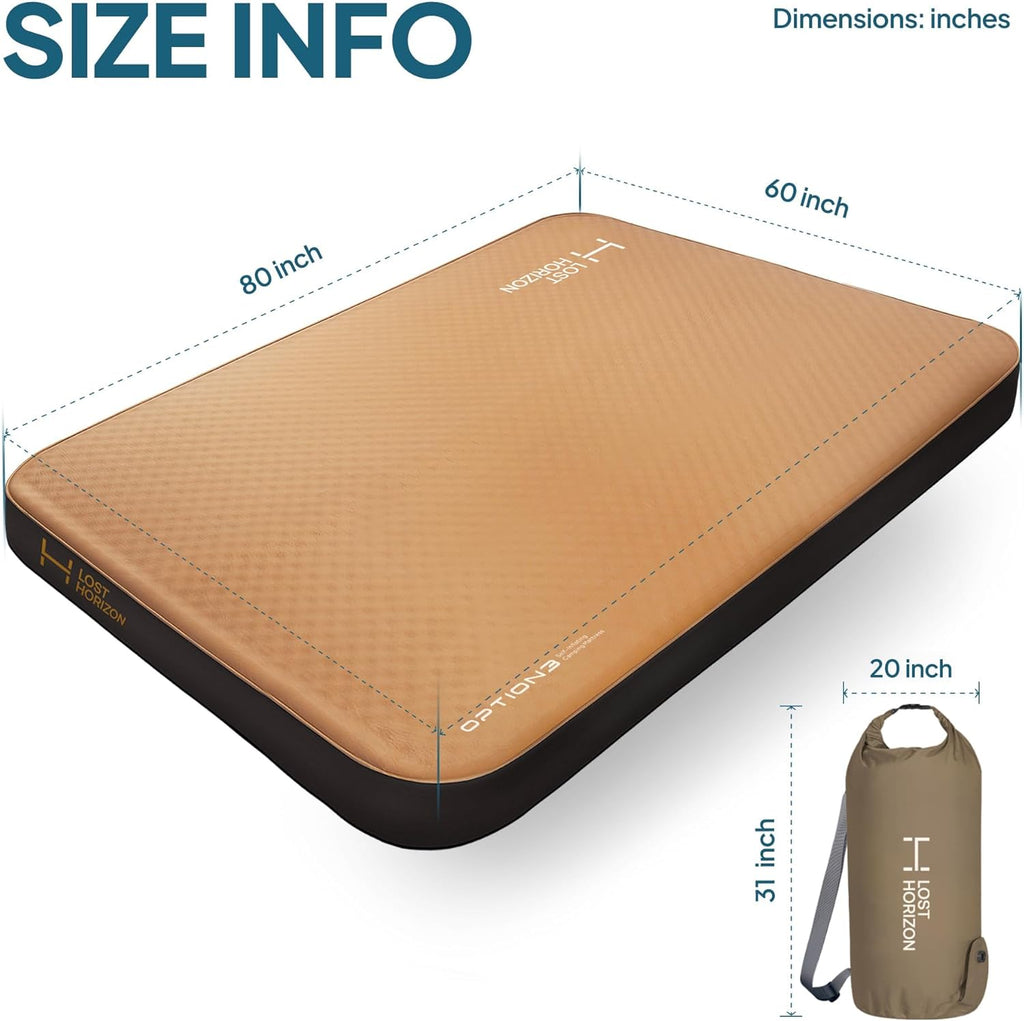 Lost Horizon Option3 Self-Inflating Foam Camping Mattress, Queen, 4.5"