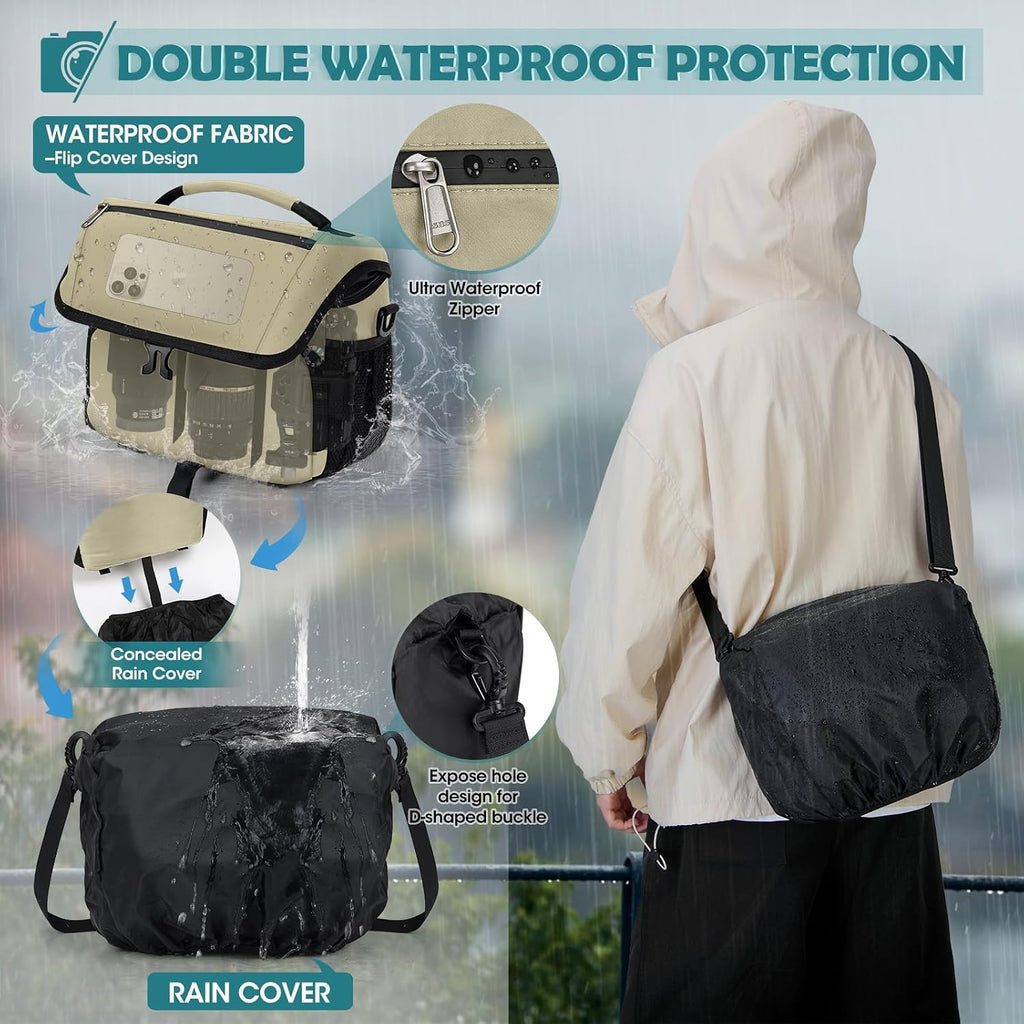RAINSMORE Camera Bag, DSLR SLR Mirrorless Camera Case for Photographer