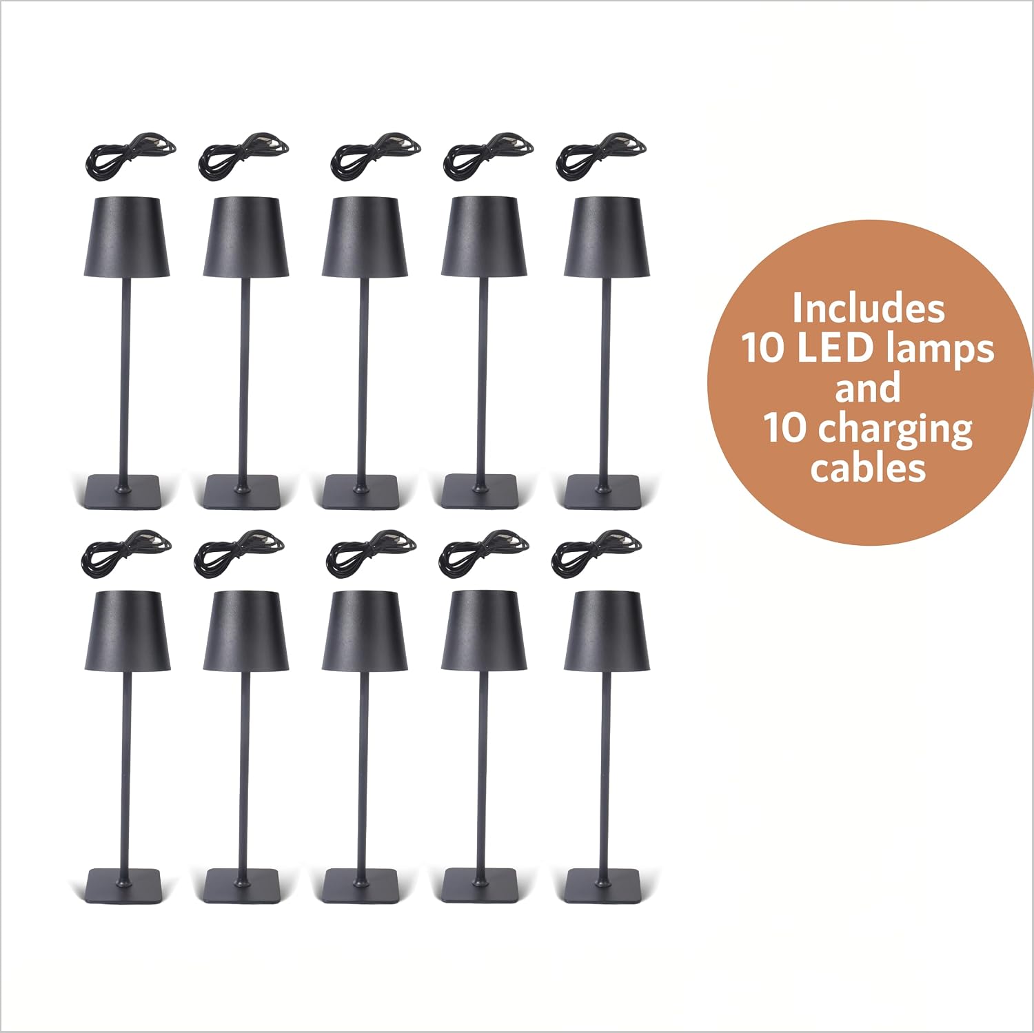 Premium Innovations 10 Pack - Black Rechargeable Cordless Table Lamps, Portable LED Desk Lamps, Dimming 5000mAh Rechargeable Battery Powered LED Lighting for Restaurant,Bar, Bedroom, Outdoor, Party