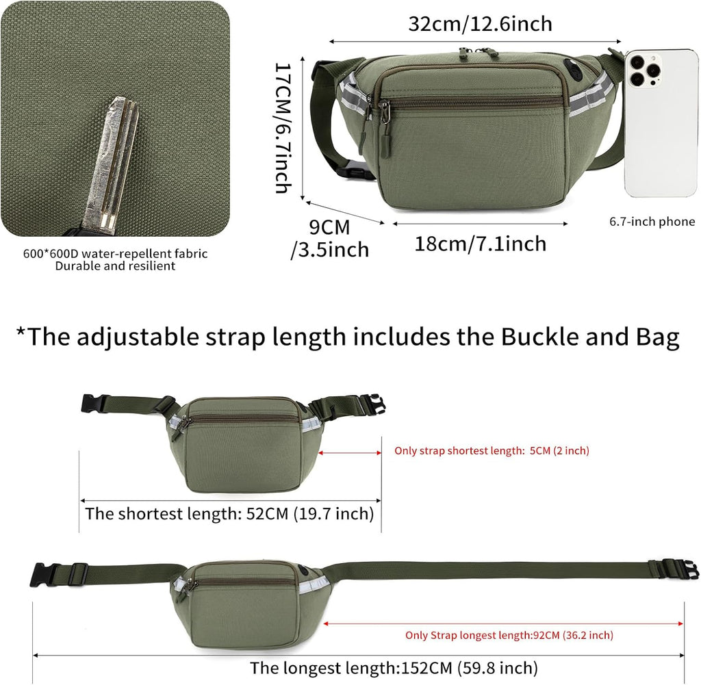 RFID Blocking Fanny Pack for Men Women, 5-Pocket Crossbody Hip Waist Bag