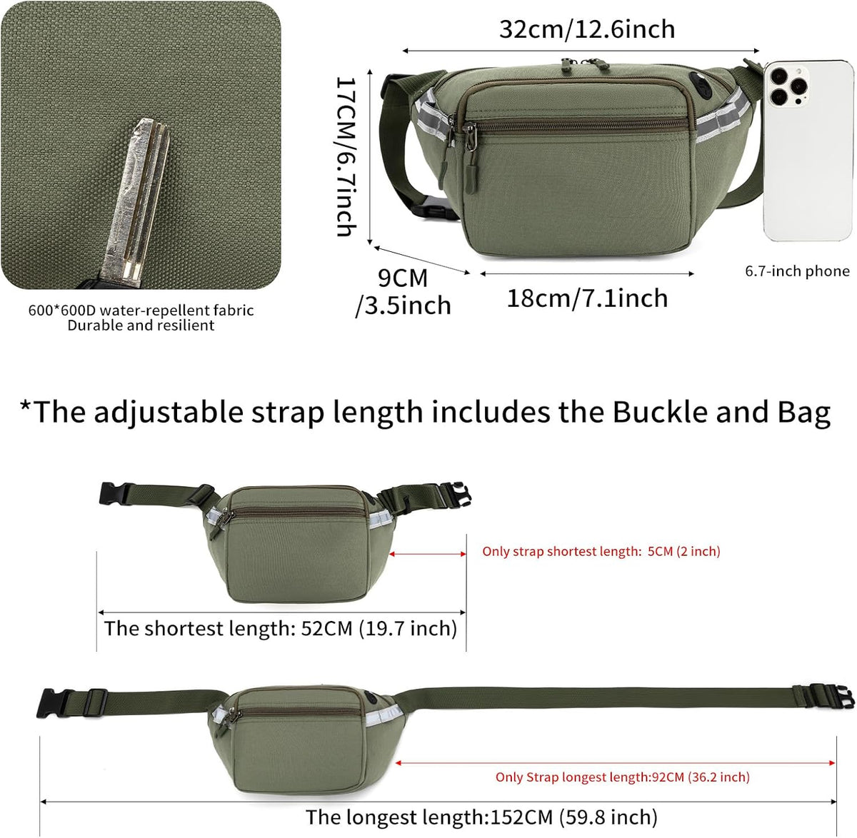 RFID Blocking Fanny Pack for Men Women, 5-Pocket Crossbody Hip Waist Bag