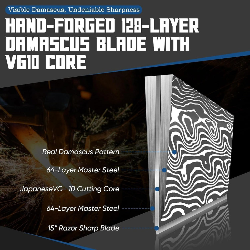 Freelander Damascus Folding Pocket Knife with G10 Handle - Gifts for Men