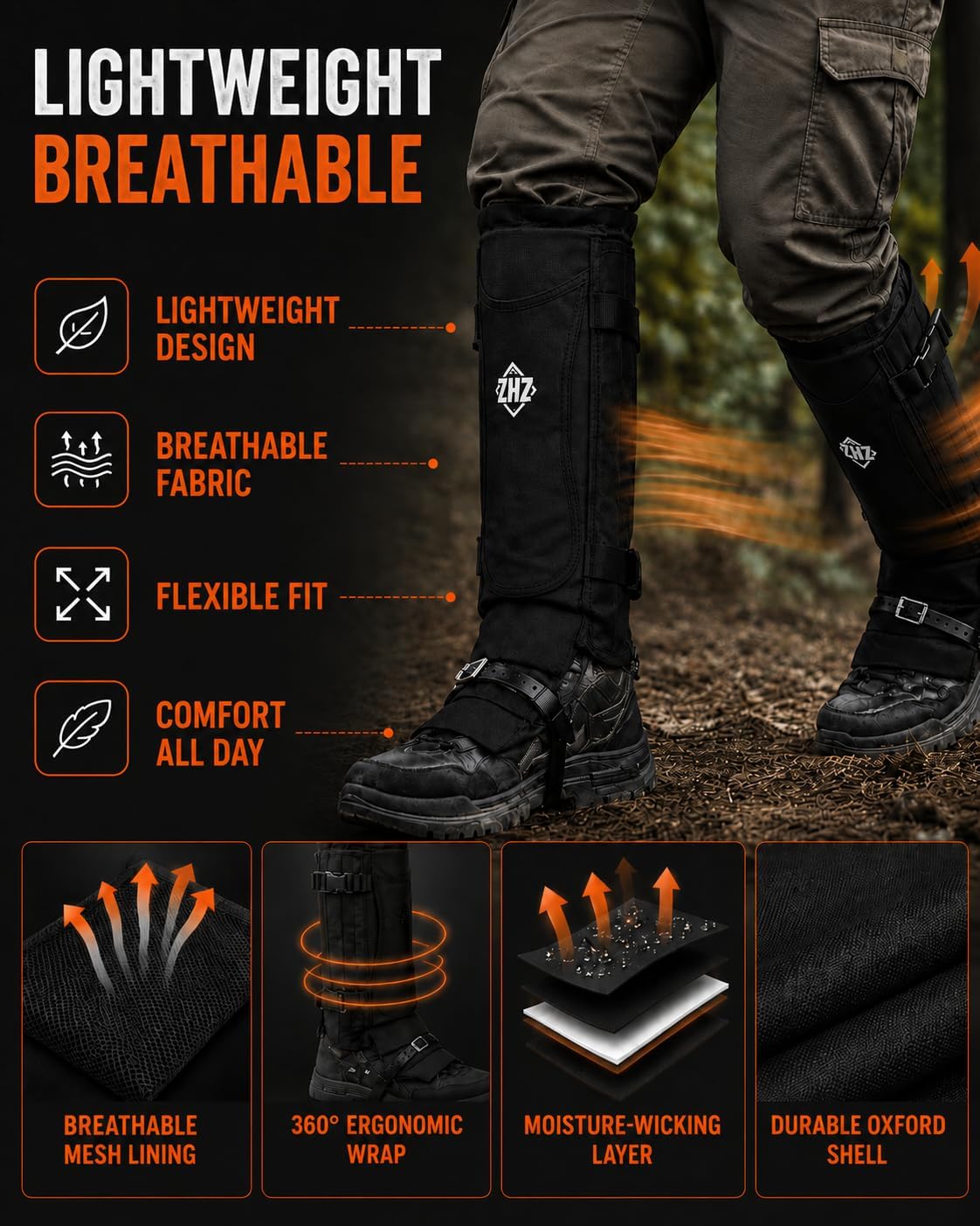 ZHZ Snake Gaiters, Durable Waterproof Snake Chaps for Lower Leg Protection, Adjustable Snake Guards for Men & Women, Ideal for Hiking, Camping & Farm Work