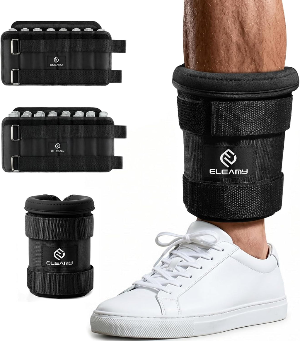 ELEAMY Adjustable Ankle Weights for Women & Men - 1-8/15lb Pair - Black