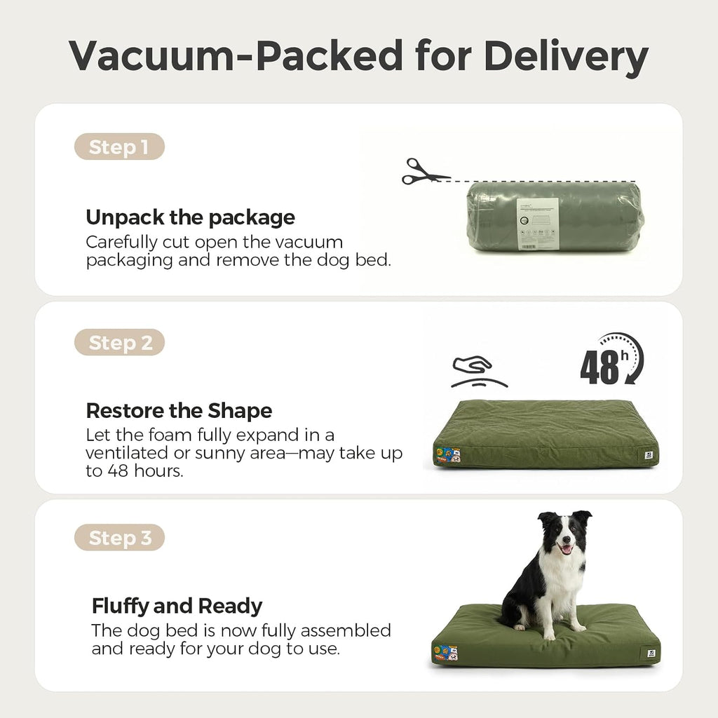 Sytopia 42 Inch Indestructible Dog Bed for Aggressive Chewers, Chew Proof Durable Outdoor Canvas Pet Crate Mat with Waterproof Washable Removable Cover, Indoor Patio Pet Pad for Crate, Green