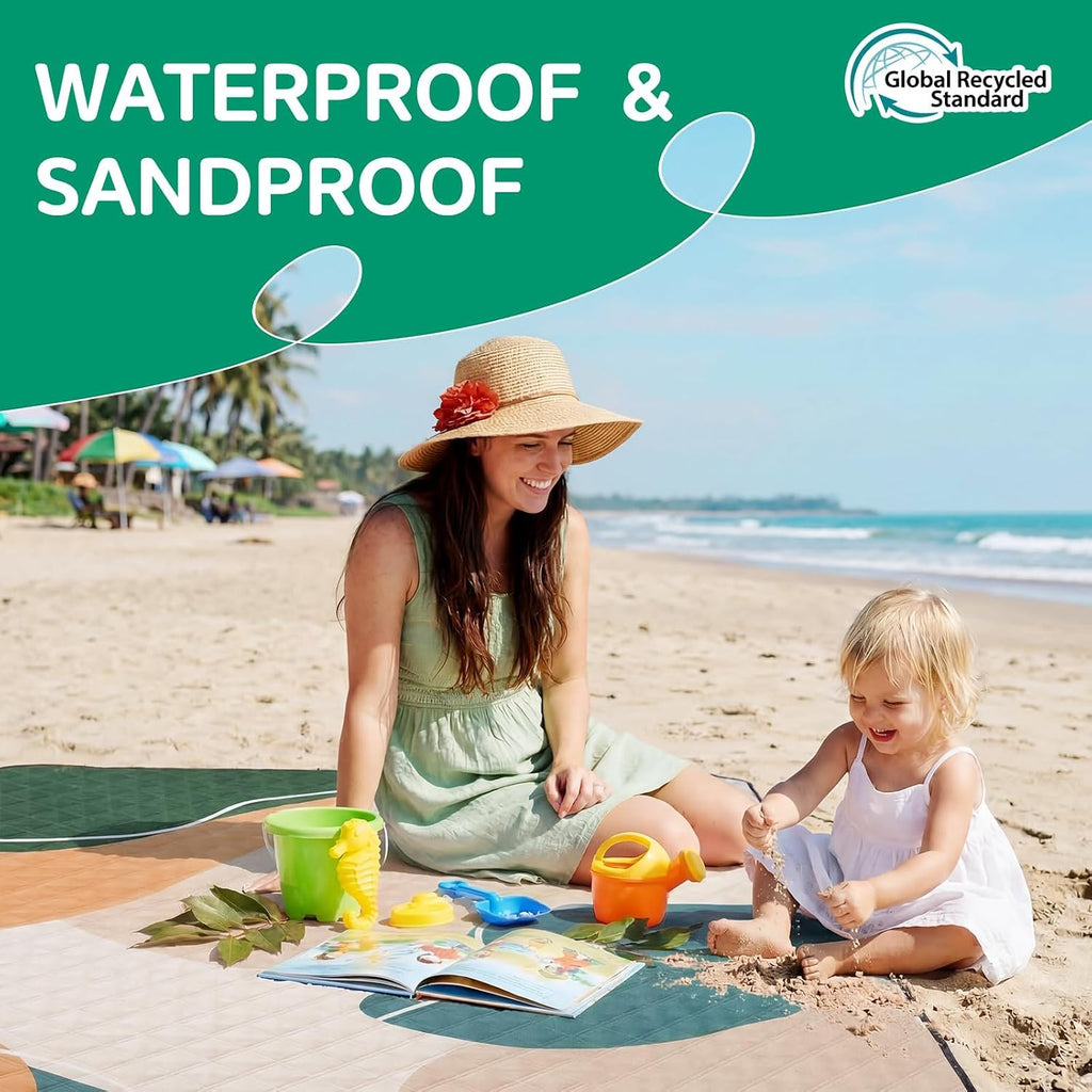 RYCHIC Waterproof Picnic Blanket Outdoor Camping Beach Mat Outside Rug Tent Floor Carpet Extra Large Foldable Sandproof Car Essential Roadtrip Rv Accessories Glamping Gear Must Haves Hiking Gift